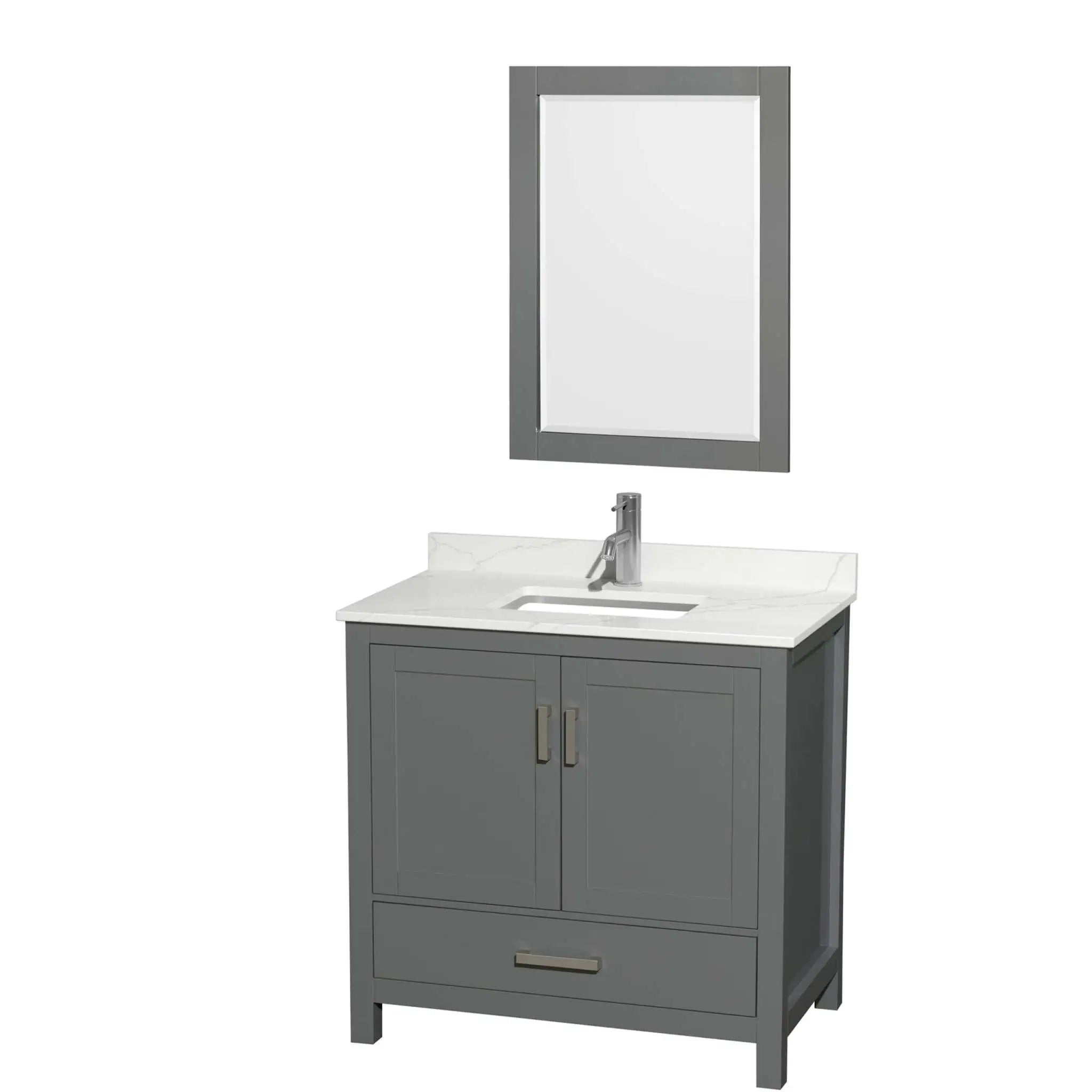 36" Sheffield Single Bathroom Vanity in Dark Gray with Brushed Chrome Trim & 24" Mirror by Wyndham
