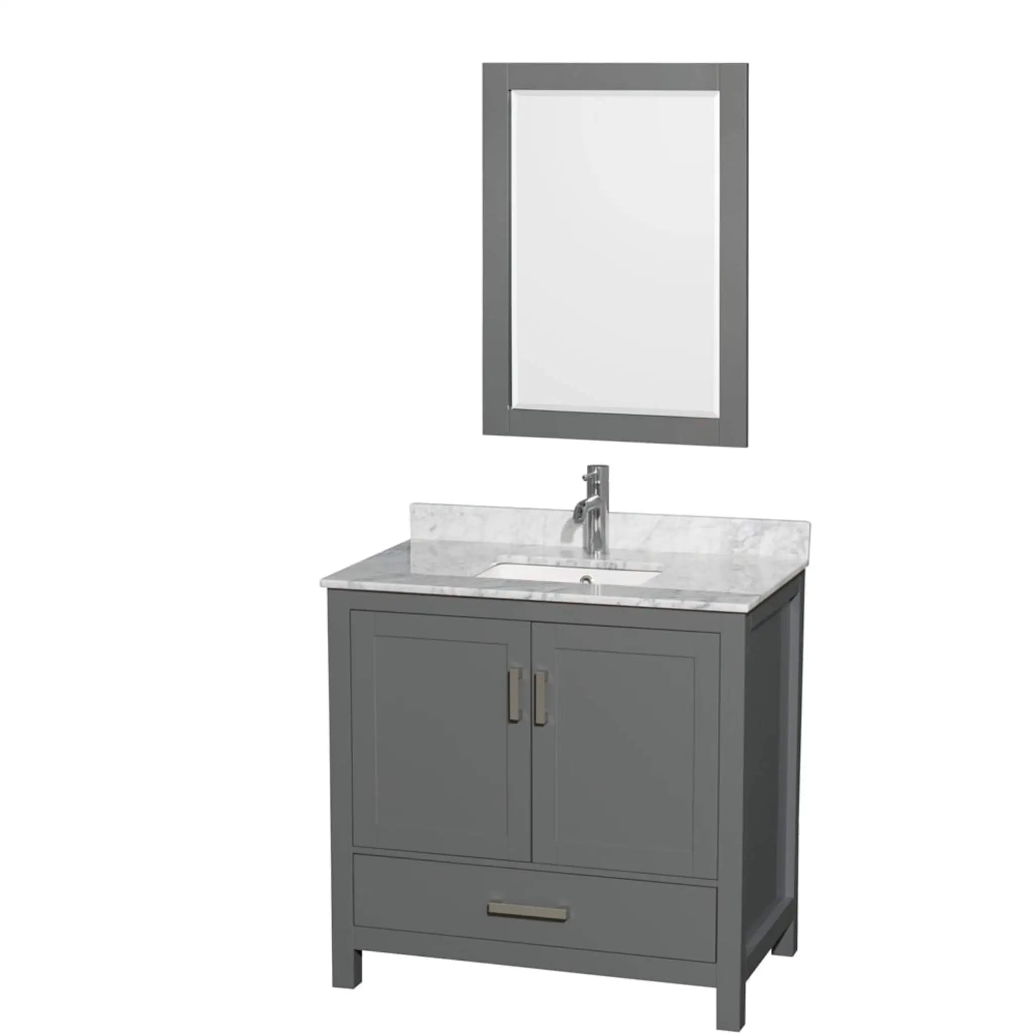 36" Sheffield Single Bathroom Vanity in Dark Gray with Brushed Chrome Trim & 24" Mirror by Wyndham