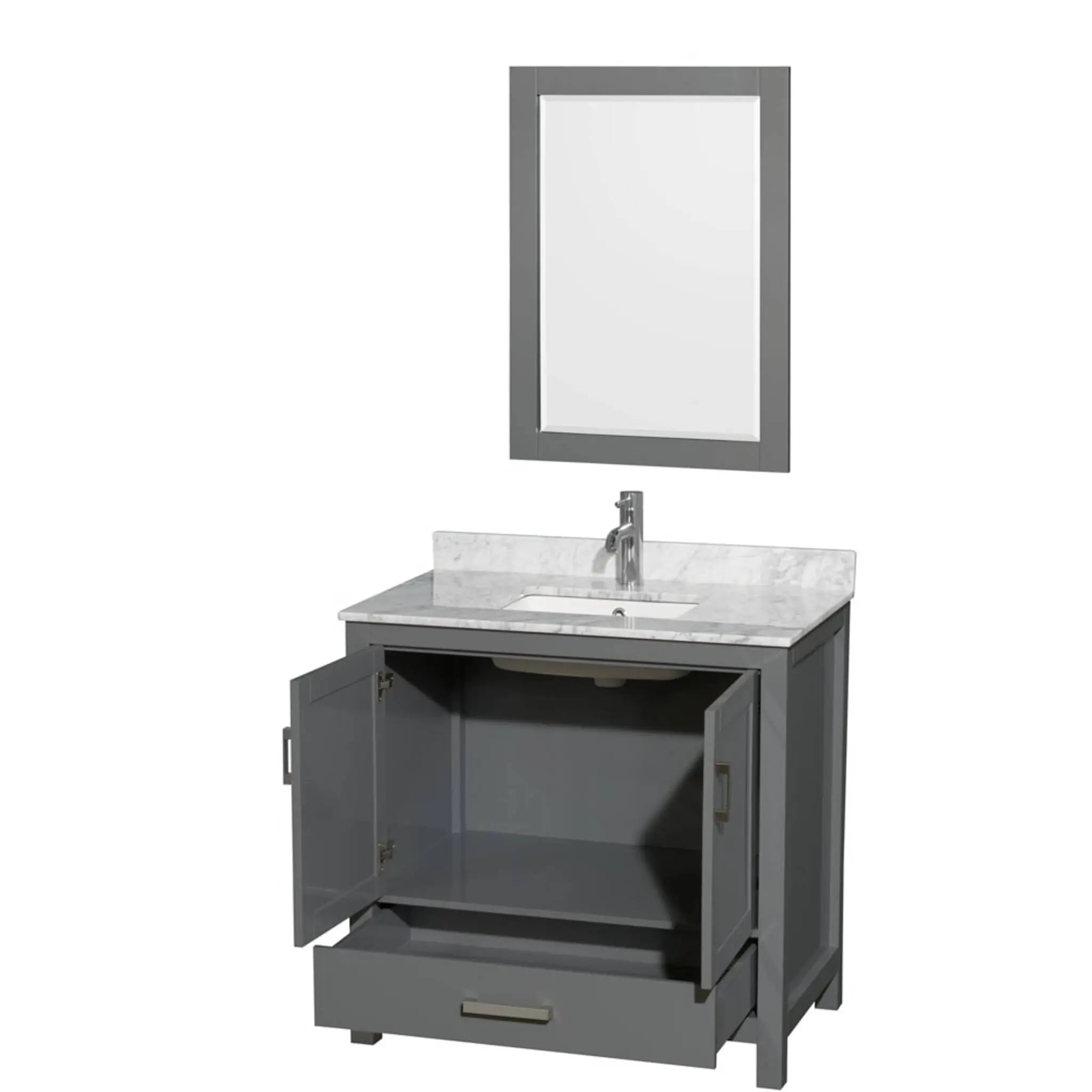 36" Sheffield Single Bathroom Vanity in Dark Gray with Brushed Chrome Trim & 24" Mirror by Wyndham