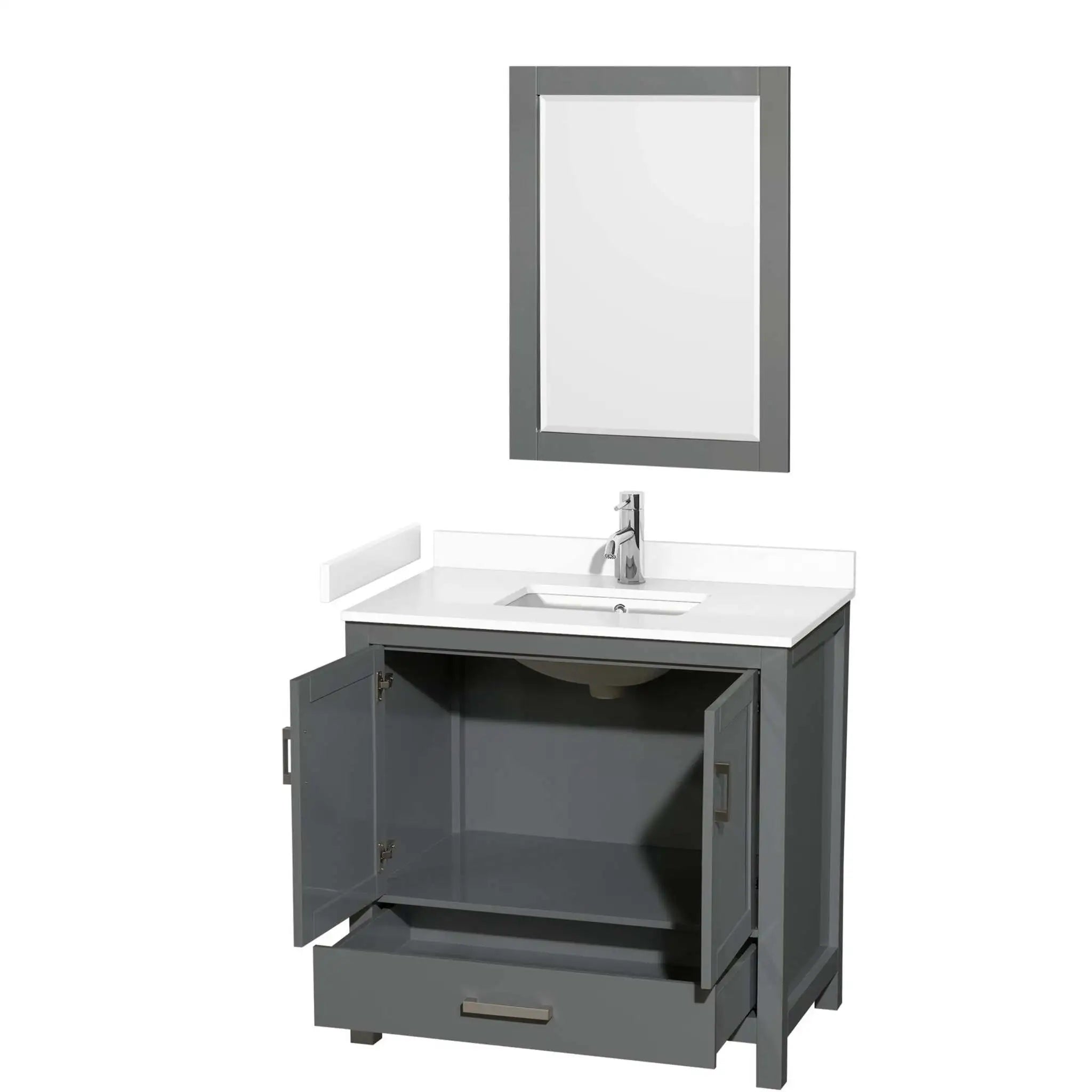 36" Sheffield Single Bathroom Vanity in Dark Gray with Brushed Chrome Trim & 24" Mirror by Wyndham