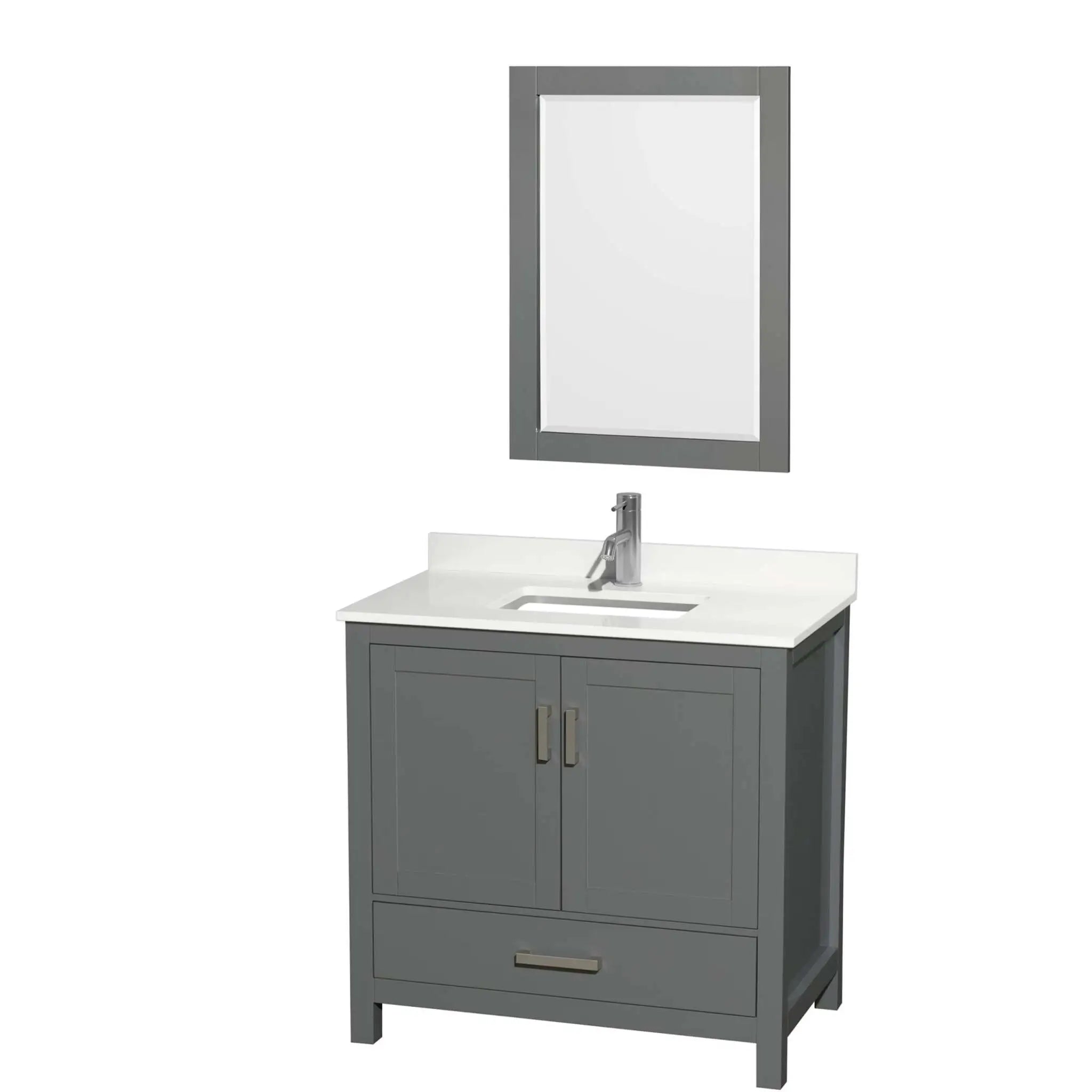36" Sheffield Single Bathroom Vanity in Dark Gray with Brushed Chrome Trim & 24" Mirror by Wyndham