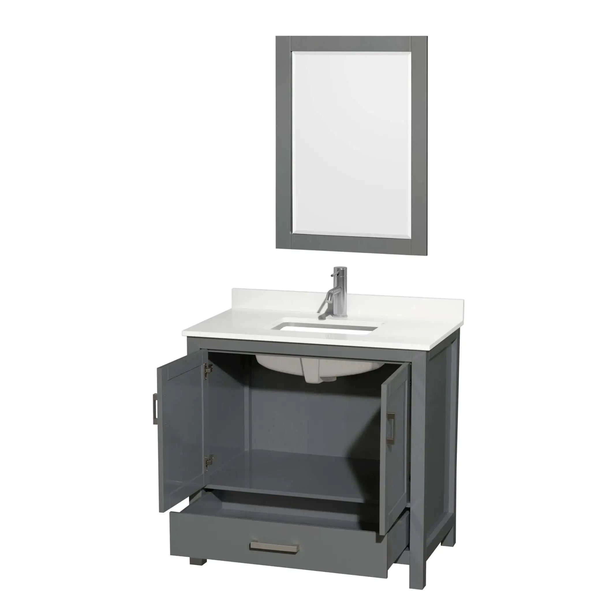 36" Sheffield Single Bathroom Vanity in Dark Gray with Brushed Chrome Trim & 24" Mirror by Wyndham