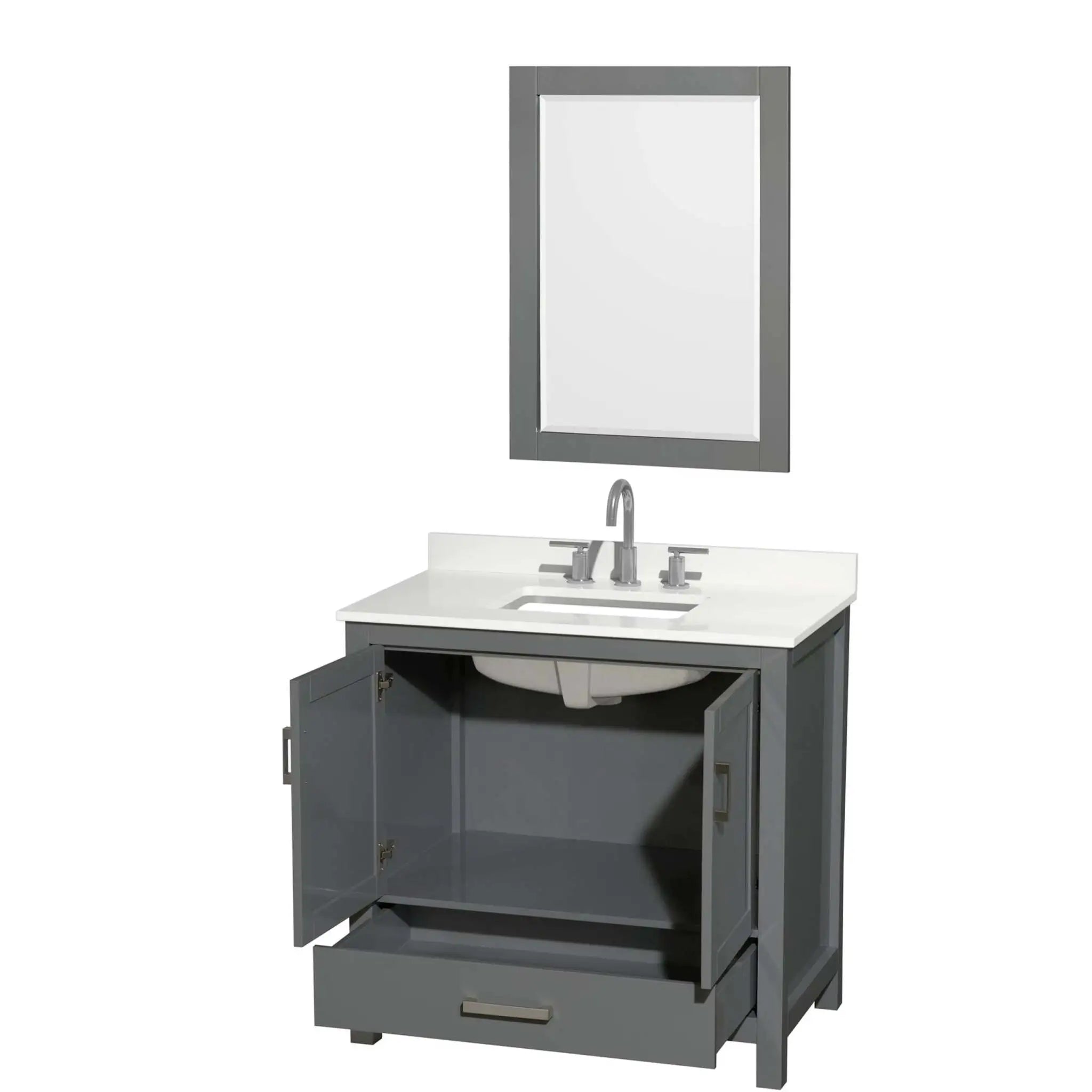 36" Sheffield Single Bathroom Vanity in Dark Gray with Brushed Chrome Trim & 24" Mirror by Wyndham