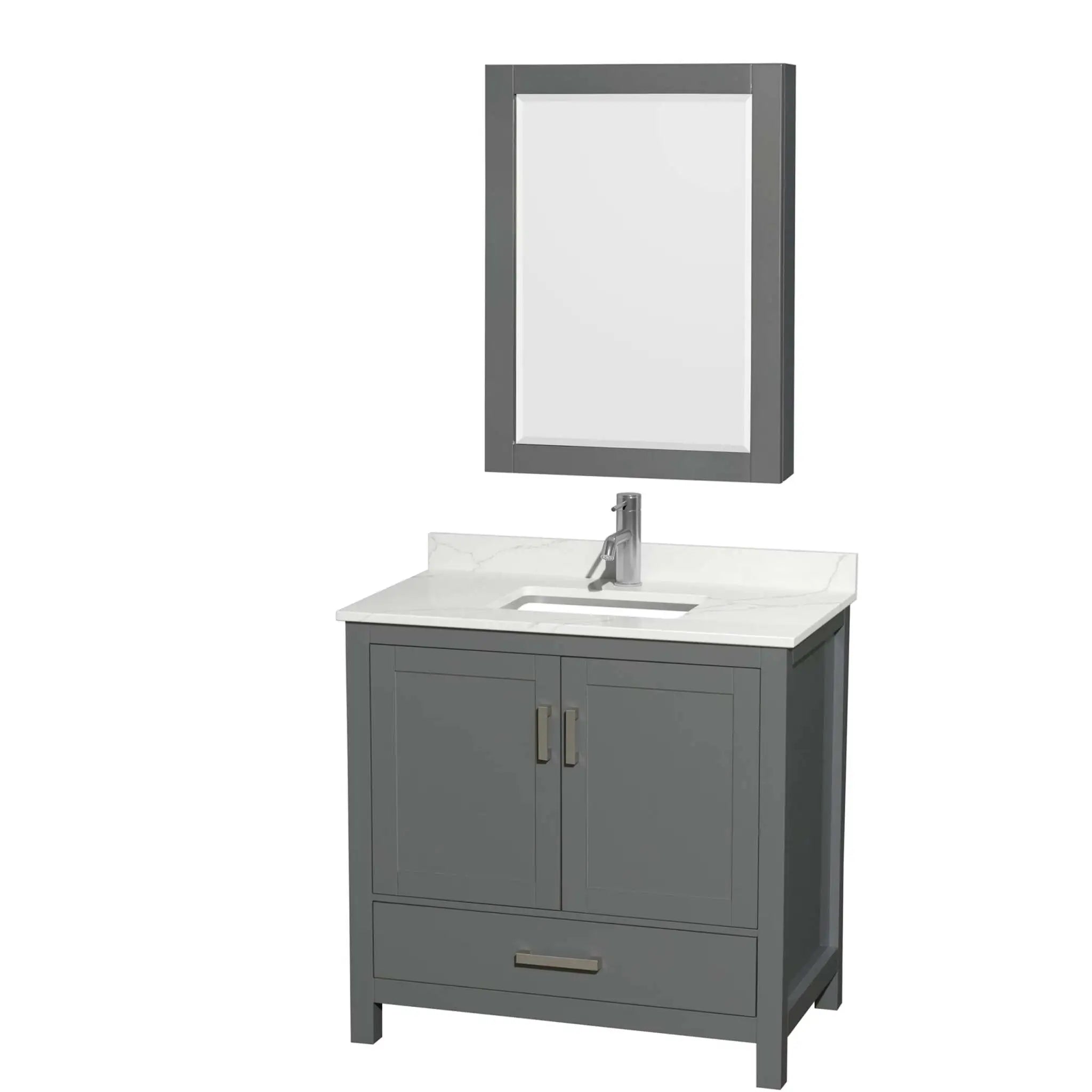 36" Sheffield Single Bathroom Vanity in Dark Gray with Brushed Chrome Trim & Medicine Cabinet by Wyndham