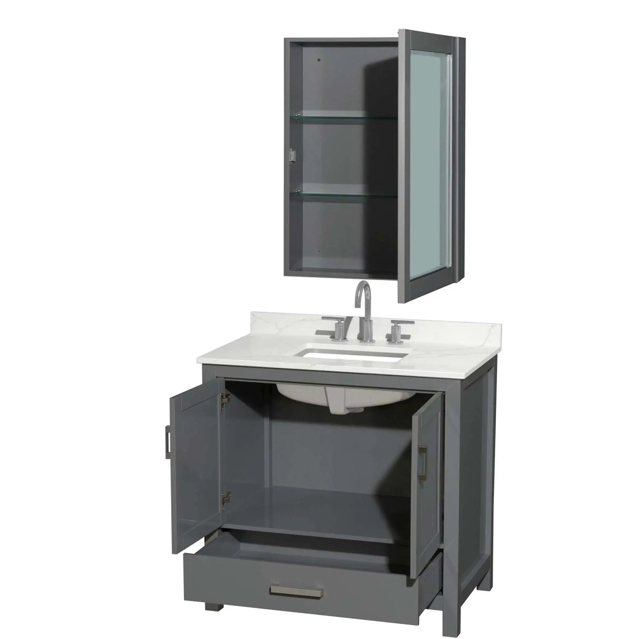 36" Sheffield Single Bathroom Vanity in Dark Gray with Brushed Chrome Trim & Medicine Cabinet by Wyndham