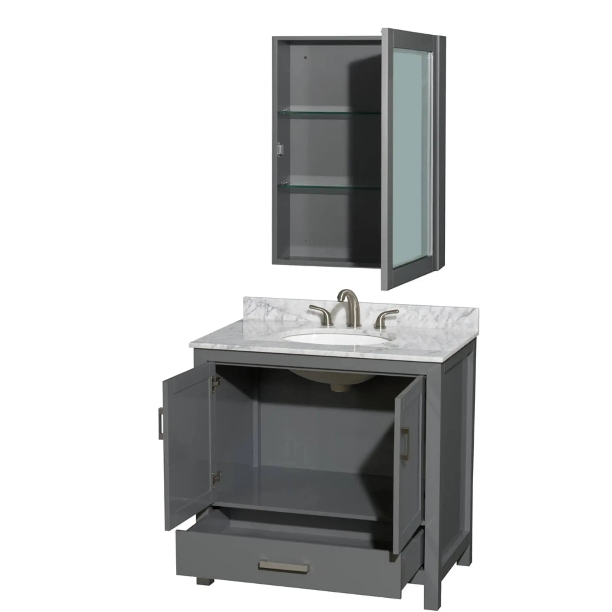 36" Sheffield Single Bathroom Vanity in Dark Gray with Brushed Chrome Trim & Medicine Cabinet by Wyndham