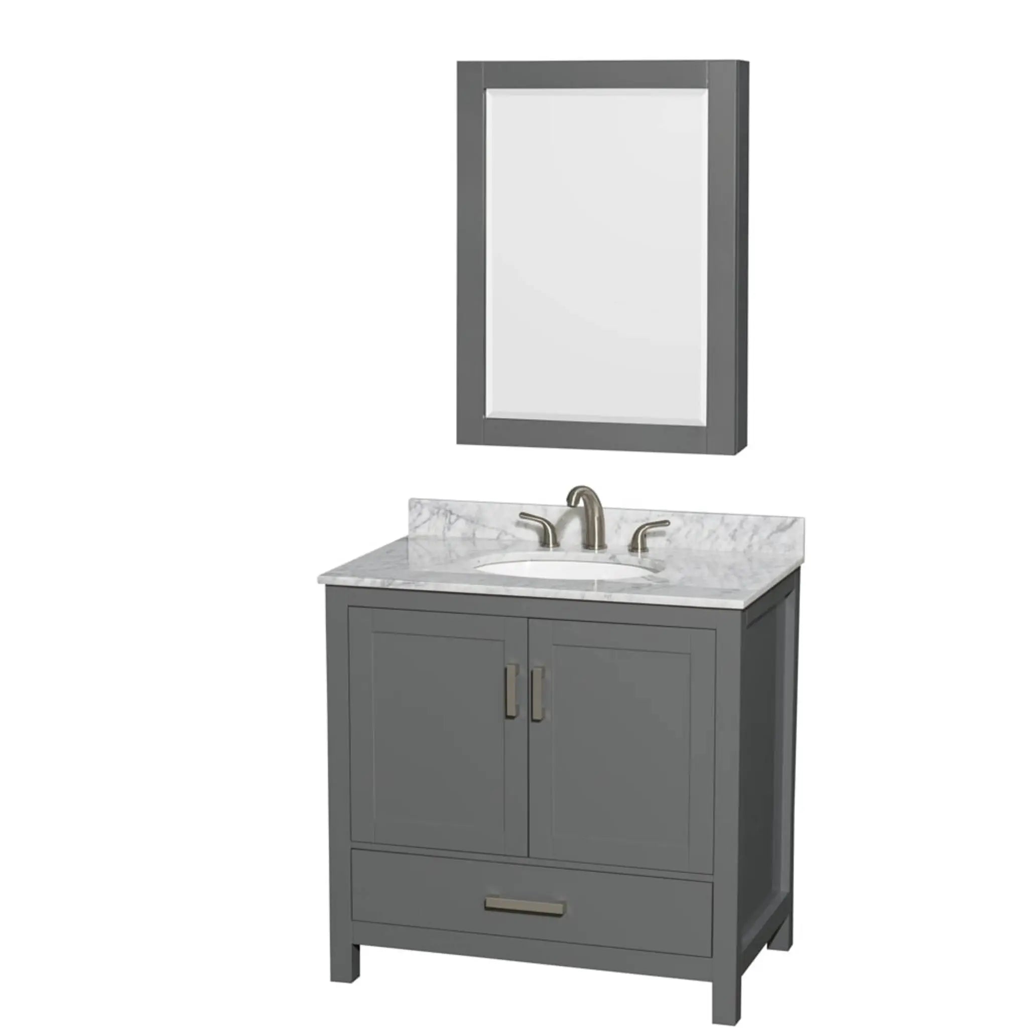 36" Sheffield Single Bathroom Vanity in Dark Gray with Brushed Chrome Trim & Medicine Cabinet by Wyndham