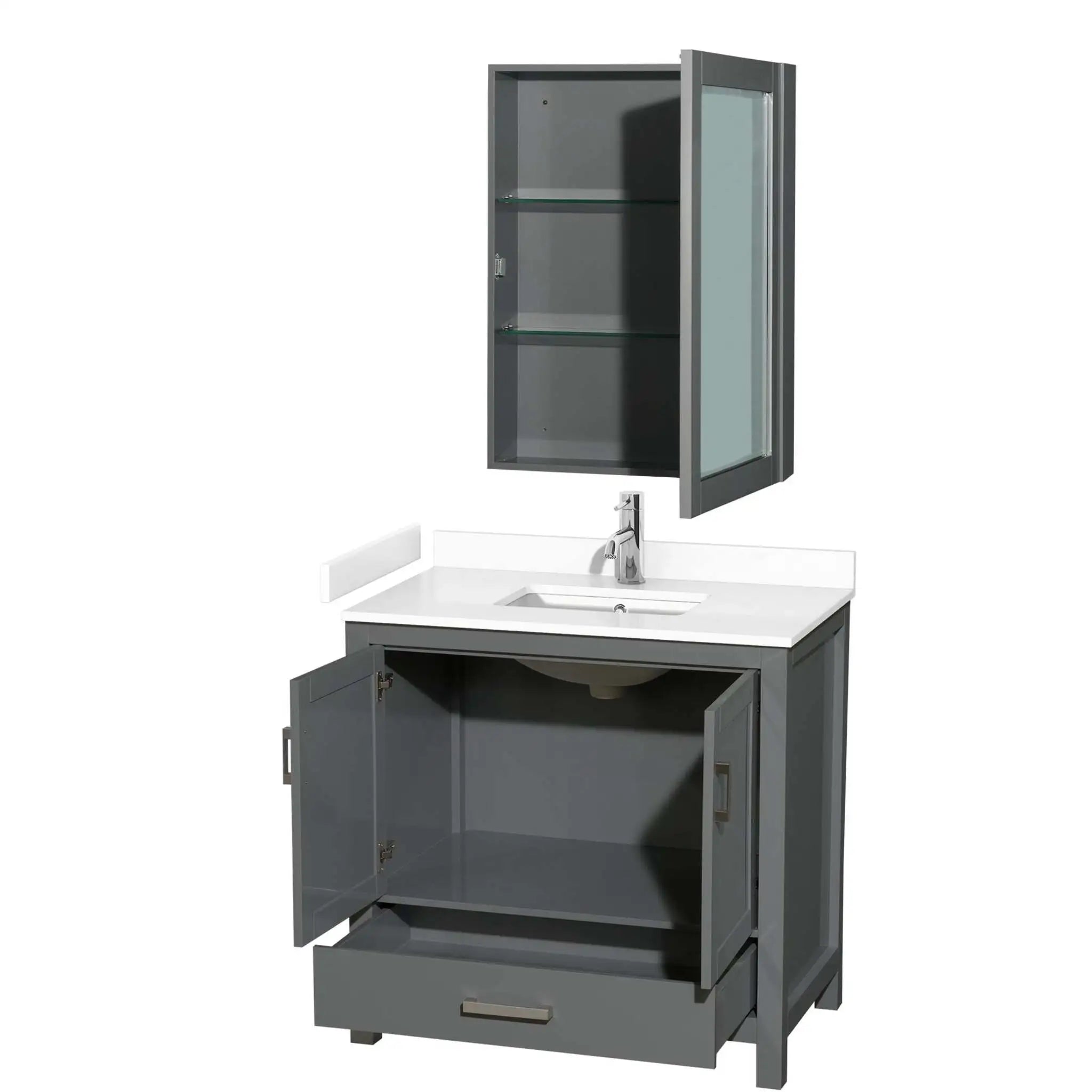 36" Sheffield Single Bathroom Vanity in Dark Gray with Brushed Chrome Trim & Medicine Cabinet by Wyndham