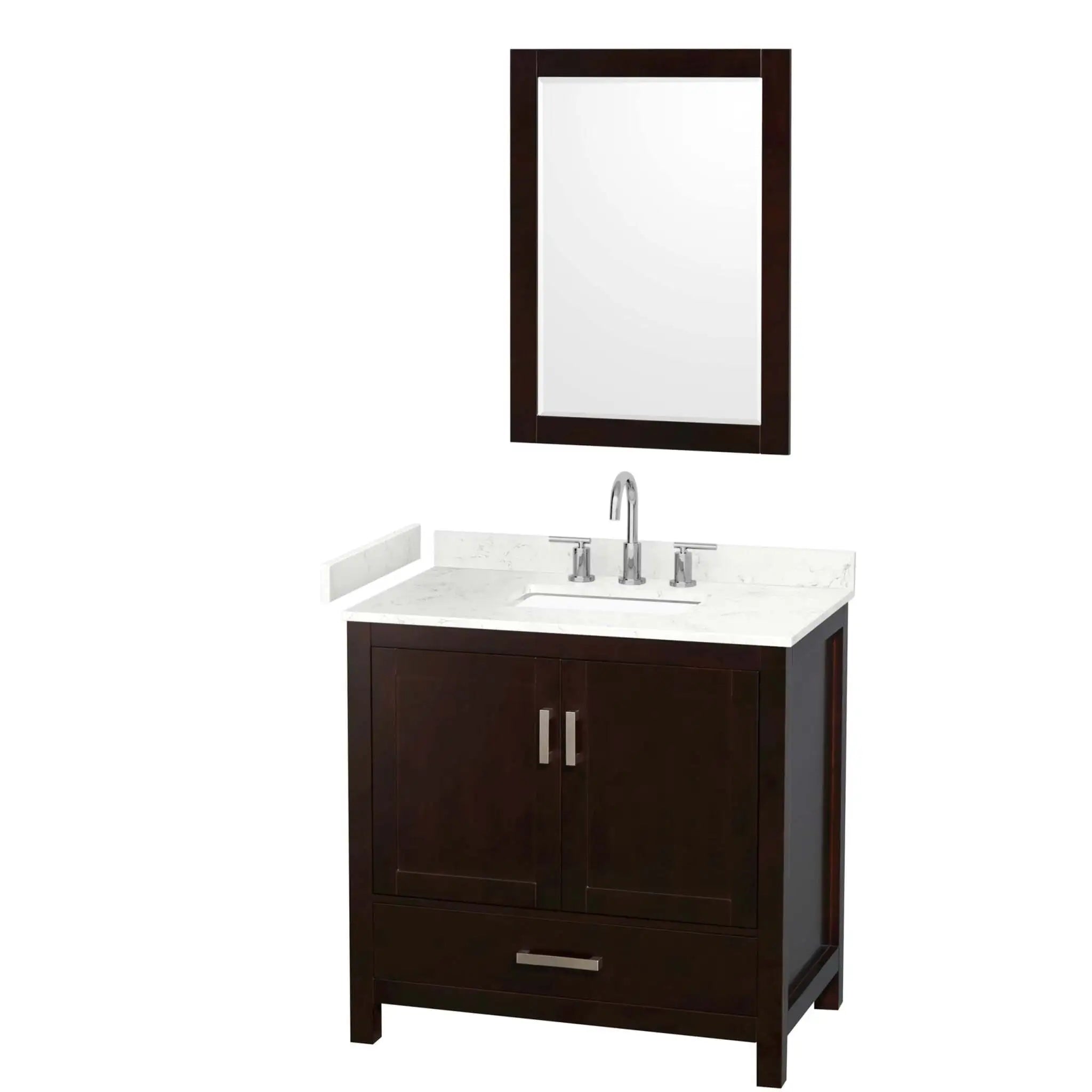 36" Sheffield Single Bathroom Vanity in Espresso with Brushed Chrome Trim & 24" Mirror by Wyndham