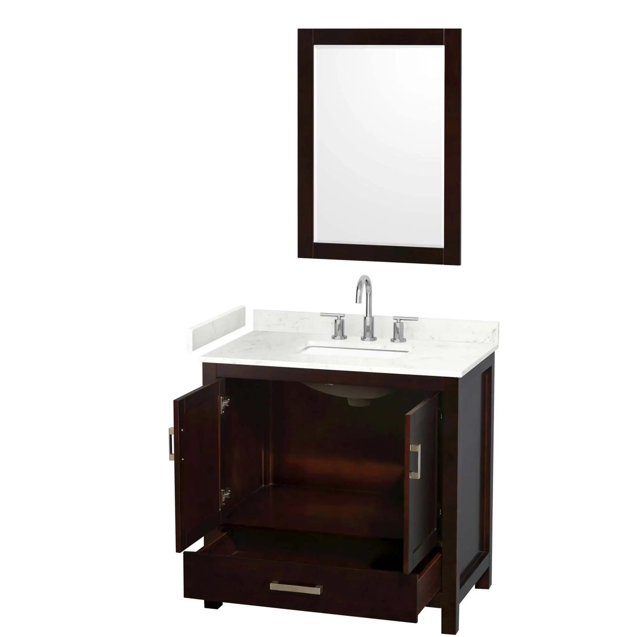 36" Sheffield Single Bathroom Vanity in Espresso with Brushed Chrome Trim & 24" Mirror by Wyndham