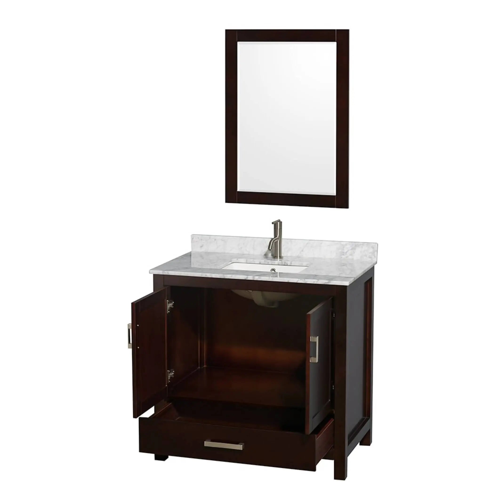 36" Sheffield Single Bathroom Vanity in Espresso with Brushed Chrome Trim & 24" Mirror by Wyndham