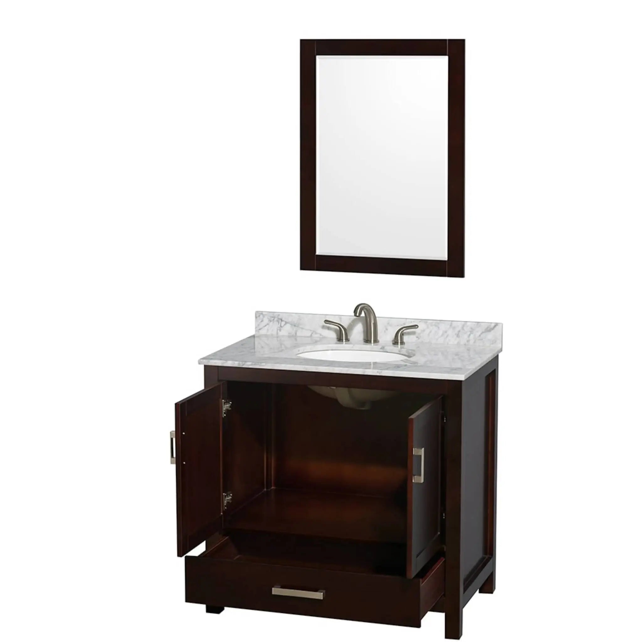 36" Sheffield Single Bathroom Vanity in Espresso with Brushed Chrome Trim & 24" Mirror by Wyndham