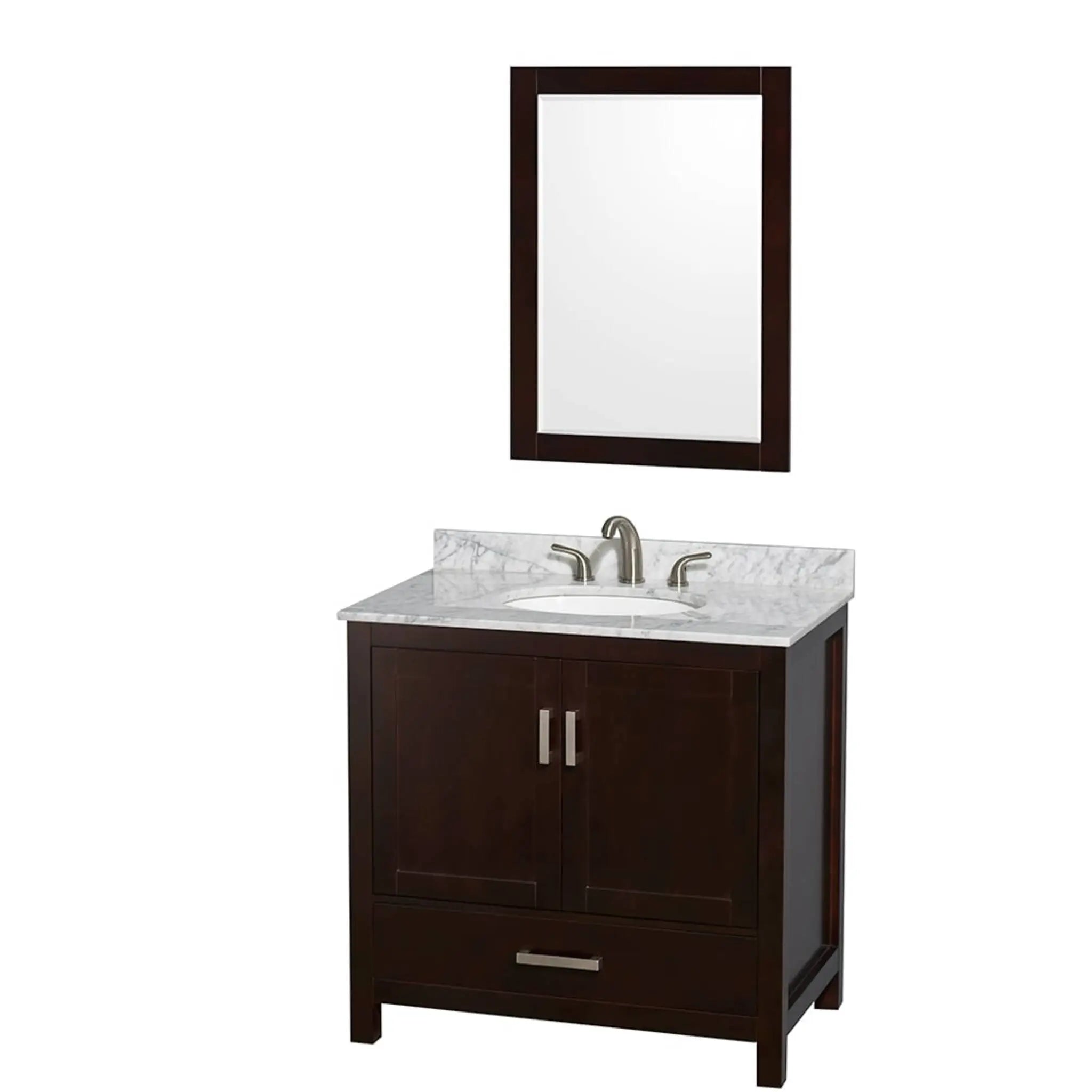 36" Sheffield Single Bathroom Vanity in Espresso with Brushed Chrome Trim & 24" Mirror by Wyndham