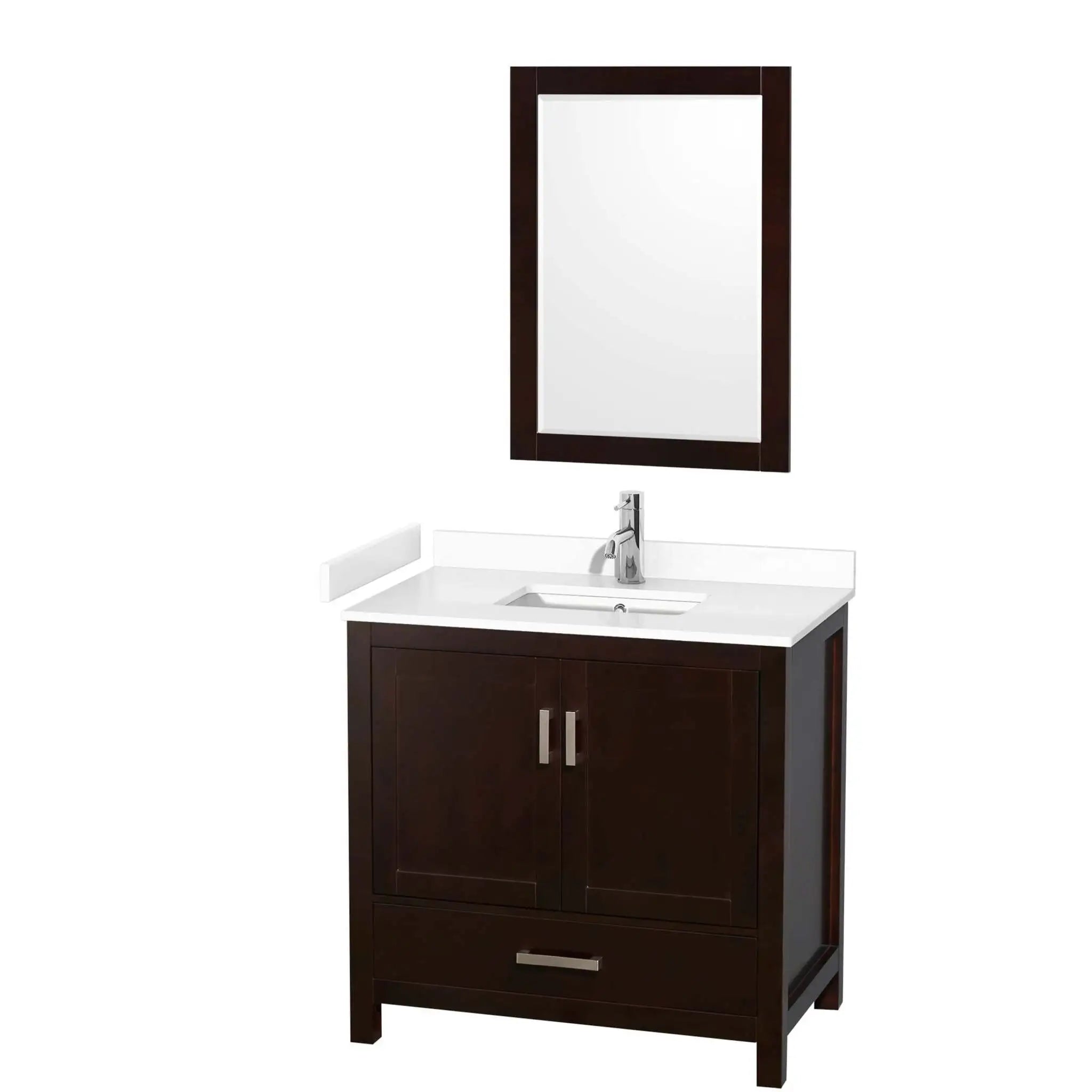 36" Sheffield Single Bathroom Vanity in Espresso with Brushed Chrome Trim & 24" Mirror by Wyndham