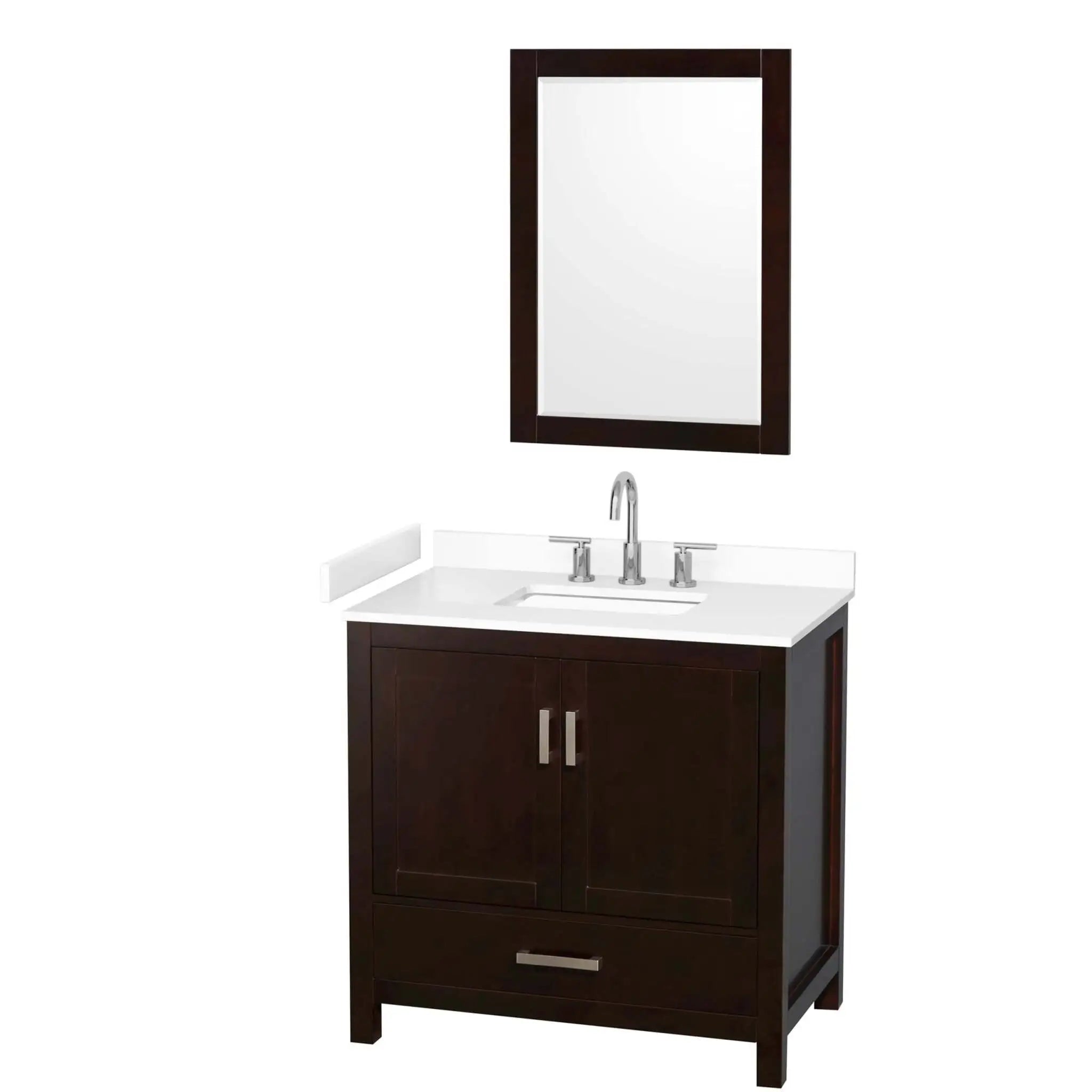 36" Sheffield Single Bathroom Vanity in Espresso with Brushed Chrome Trim & 24" Mirror by Wyndham