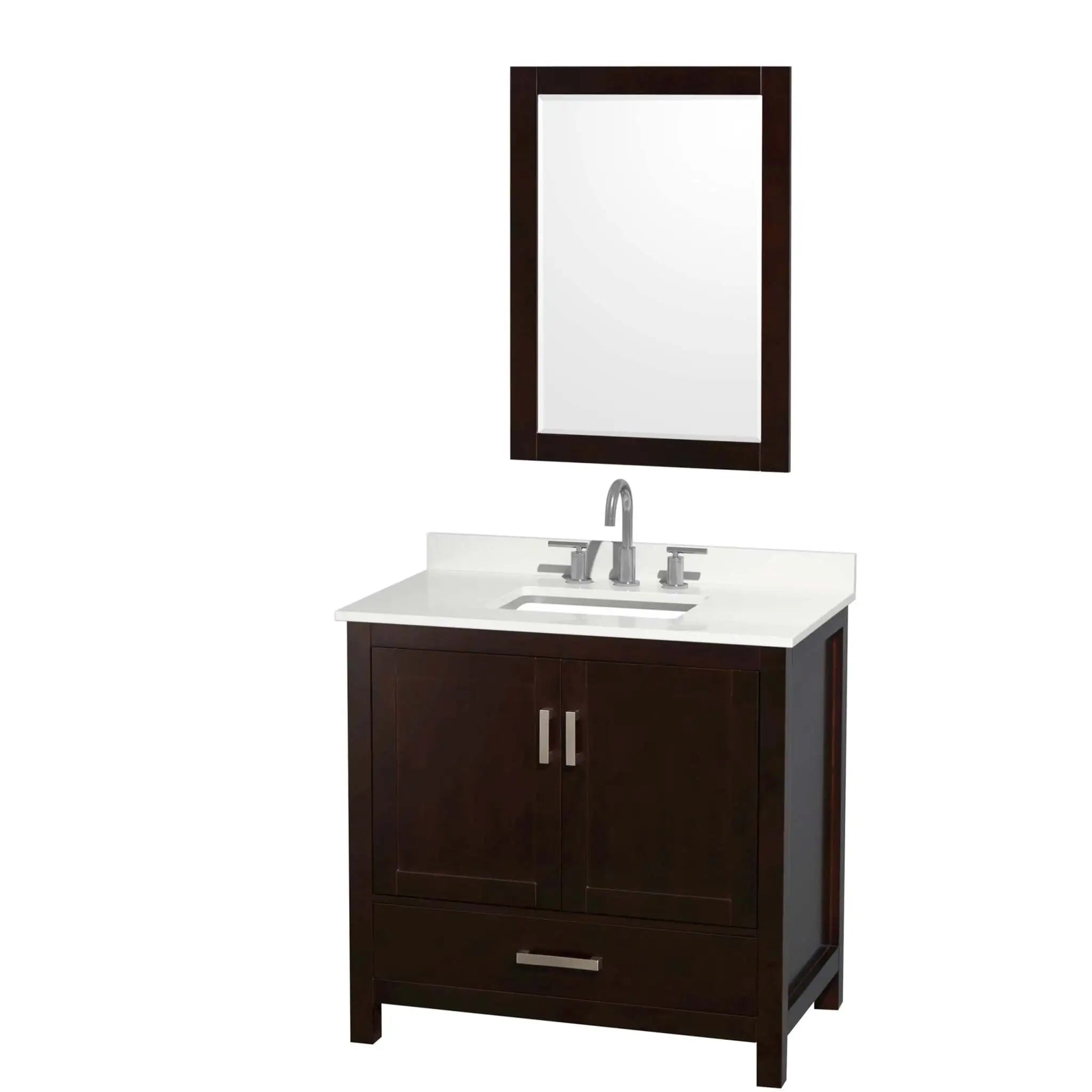 36" Sheffield Single Bathroom Vanity in Espresso with Brushed Chrome Trim & 24" Mirror by Wyndham