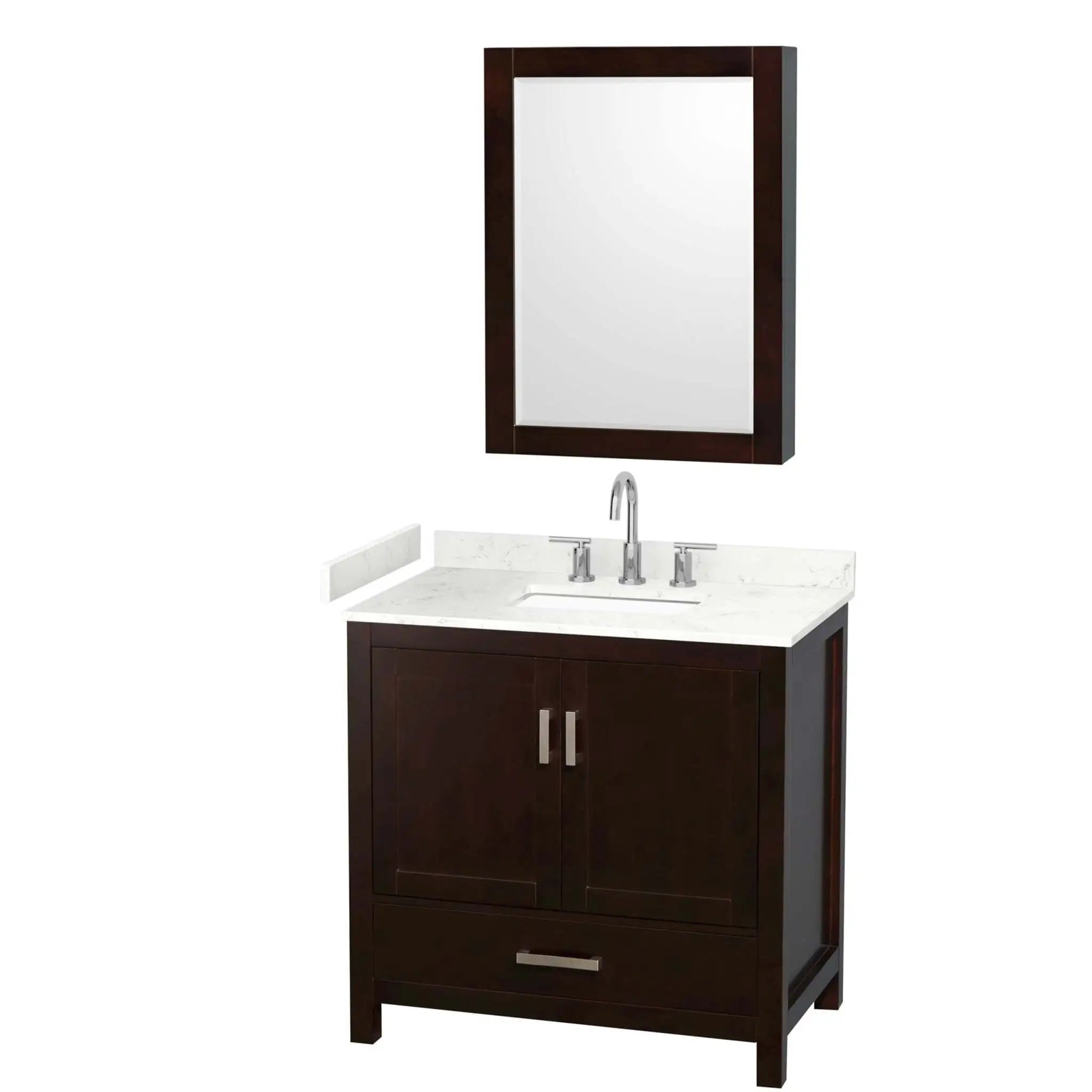 36" Sheffield Single Bathroom Vanity in Espresso with Brushed Chrome Trim & Medicine Cabinet by Wyndham