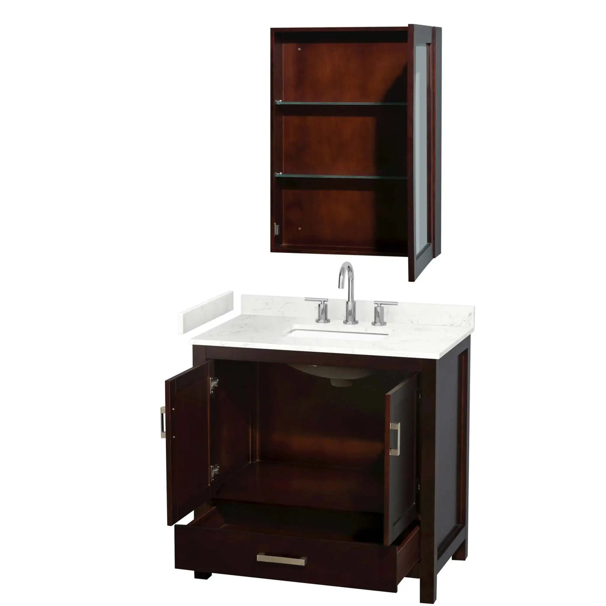 36" Sheffield Single Bathroom Vanity in Espresso with Brushed Chrome Trim & Medicine Cabinet by Wyndham
