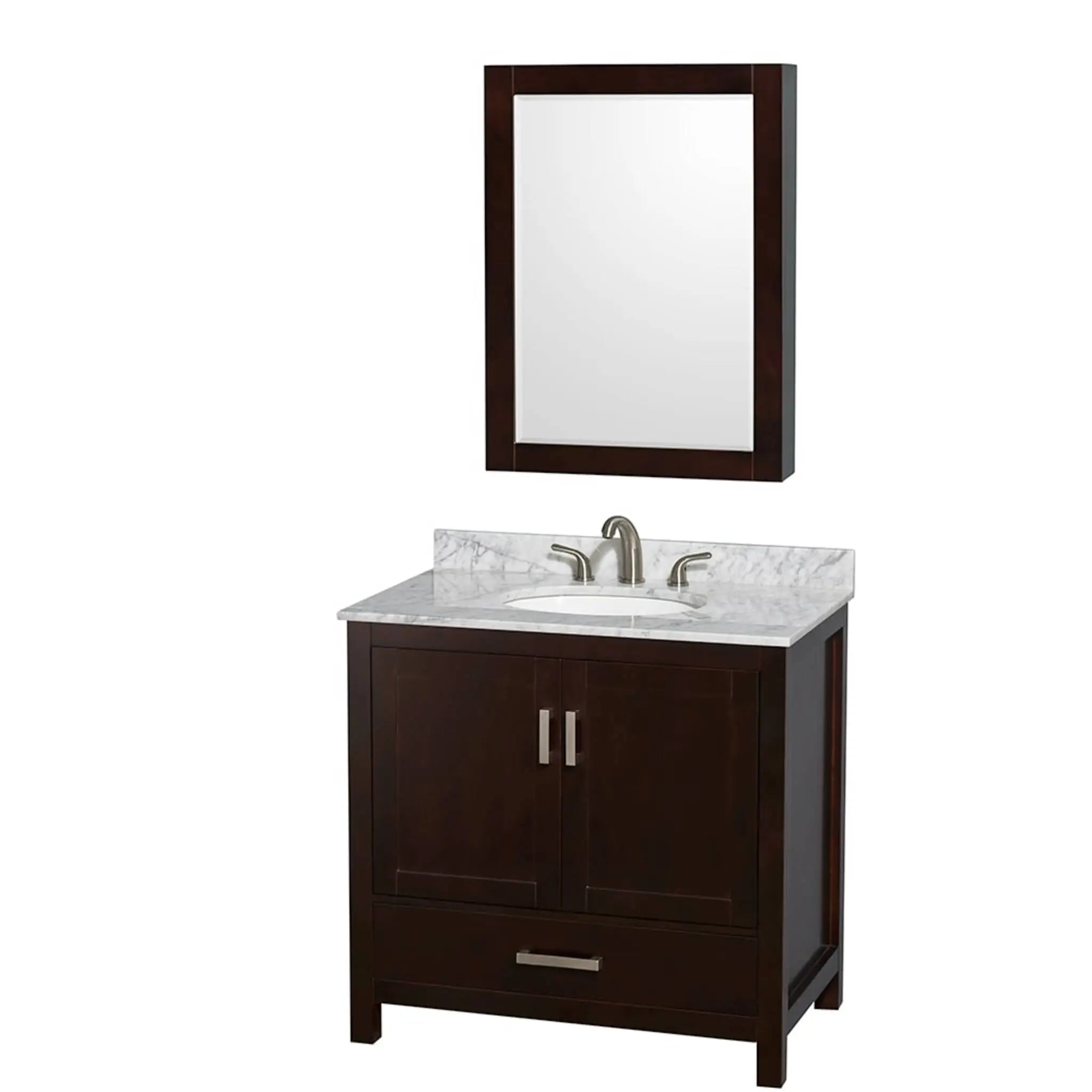 36" Sheffield Single Bathroom Vanity in Espresso with Brushed Chrome Trim & Medicine Cabinet by Wyndham