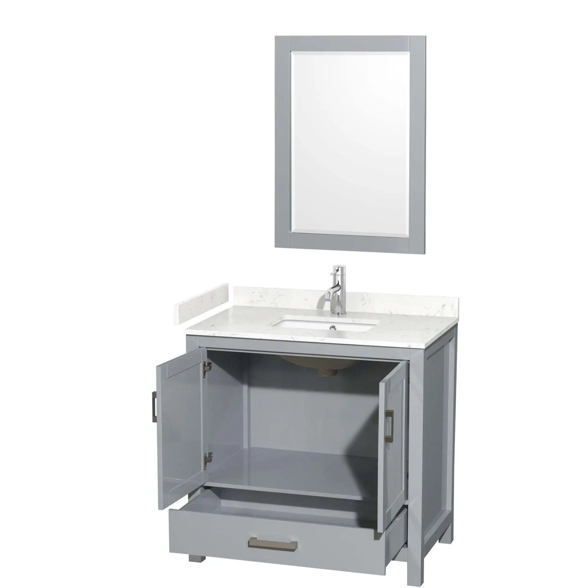 36" Sheffield Single Bathroom Vanity in Gray with Brushed Chrome Trim & 24" Mirror by Wyndham