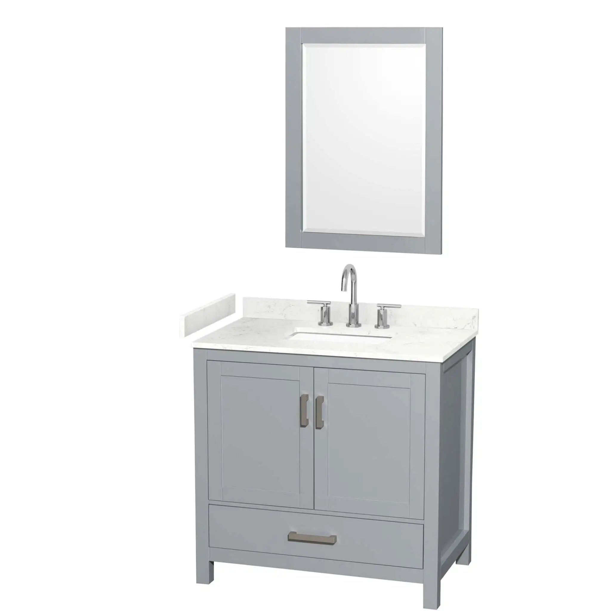 36" Sheffield Single Bathroom Vanity in Gray with Brushed Chrome Trim & 24" Mirror by Wyndham