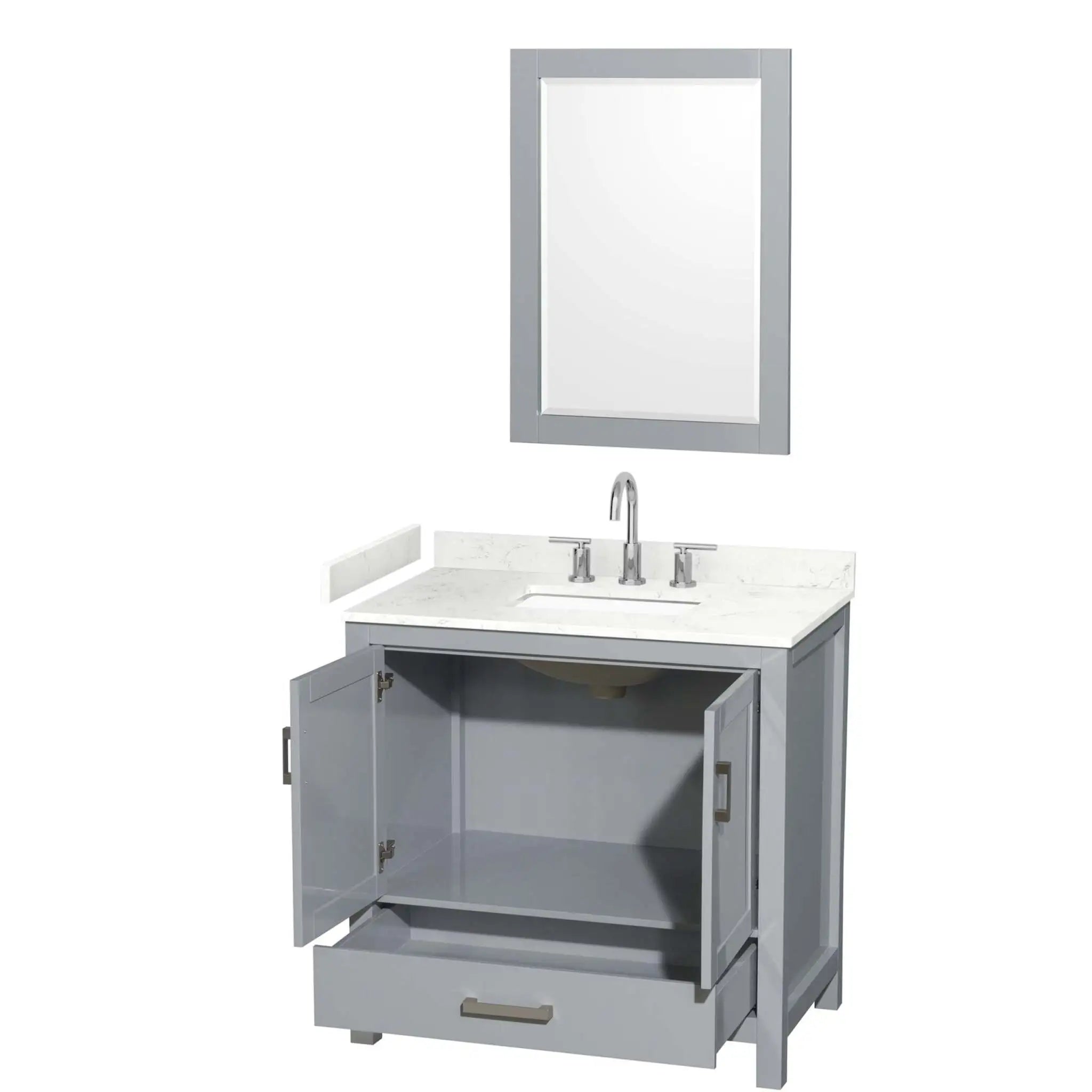 36" Sheffield Single Bathroom Vanity in Gray with Brushed Chrome Trim & 24" Mirror by Wyndham