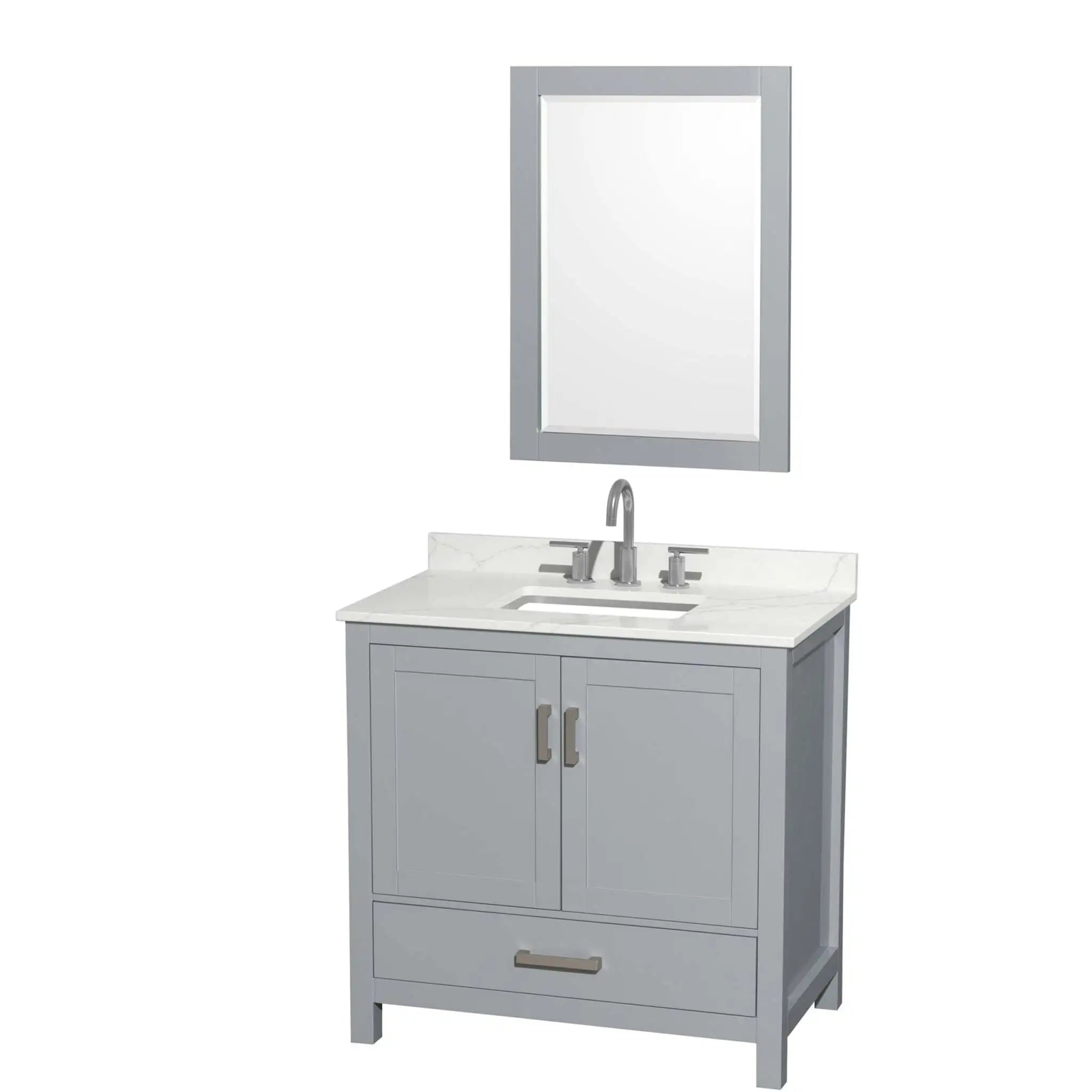 36" Sheffield Single Bathroom Vanity in Gray with Brushed Chrome Trim & 24" Mirror by Wyndham
