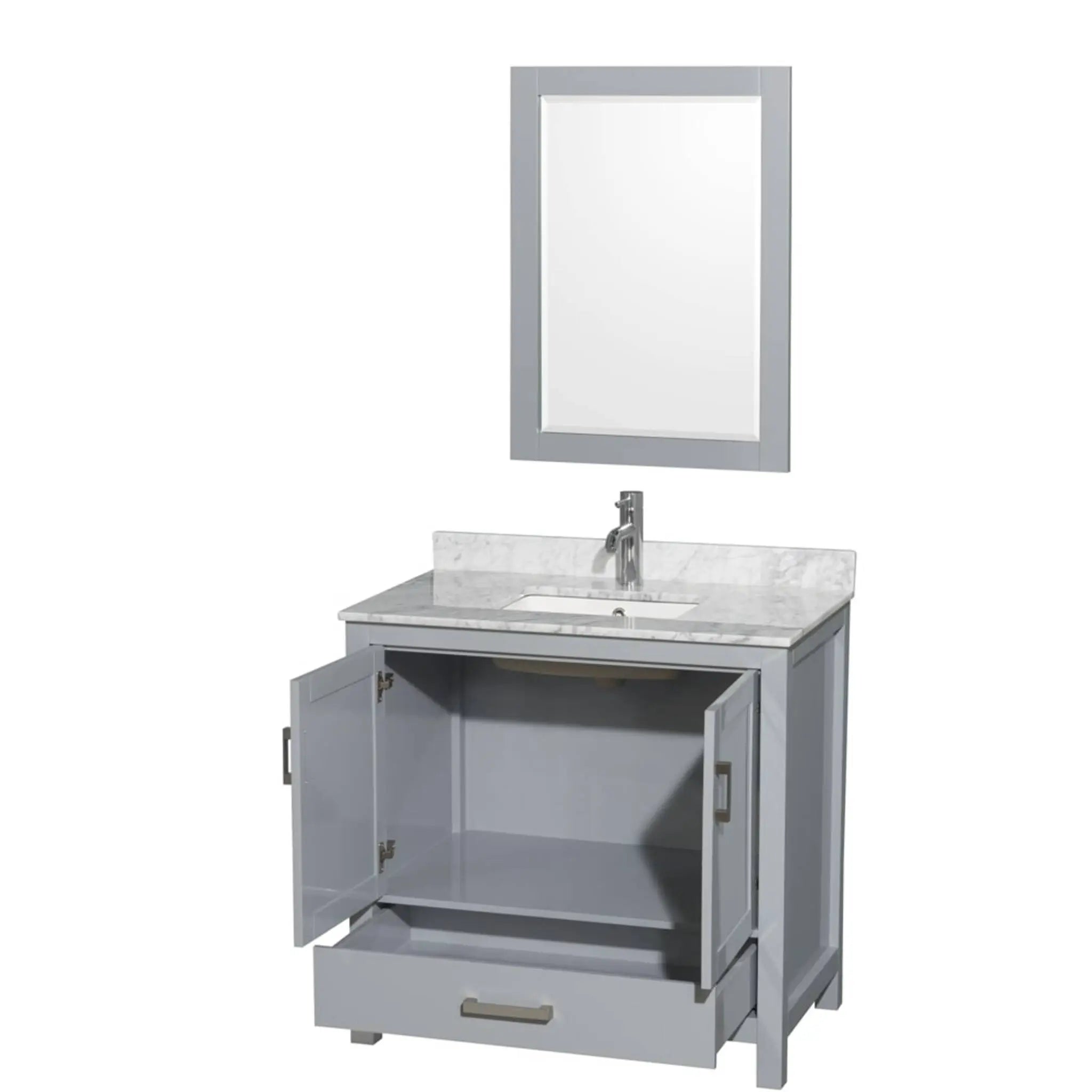 36" Sheffield Single Bathroom Vanity in Gray with Brushed Chrome Trim & 24" Mirror by Wyndham