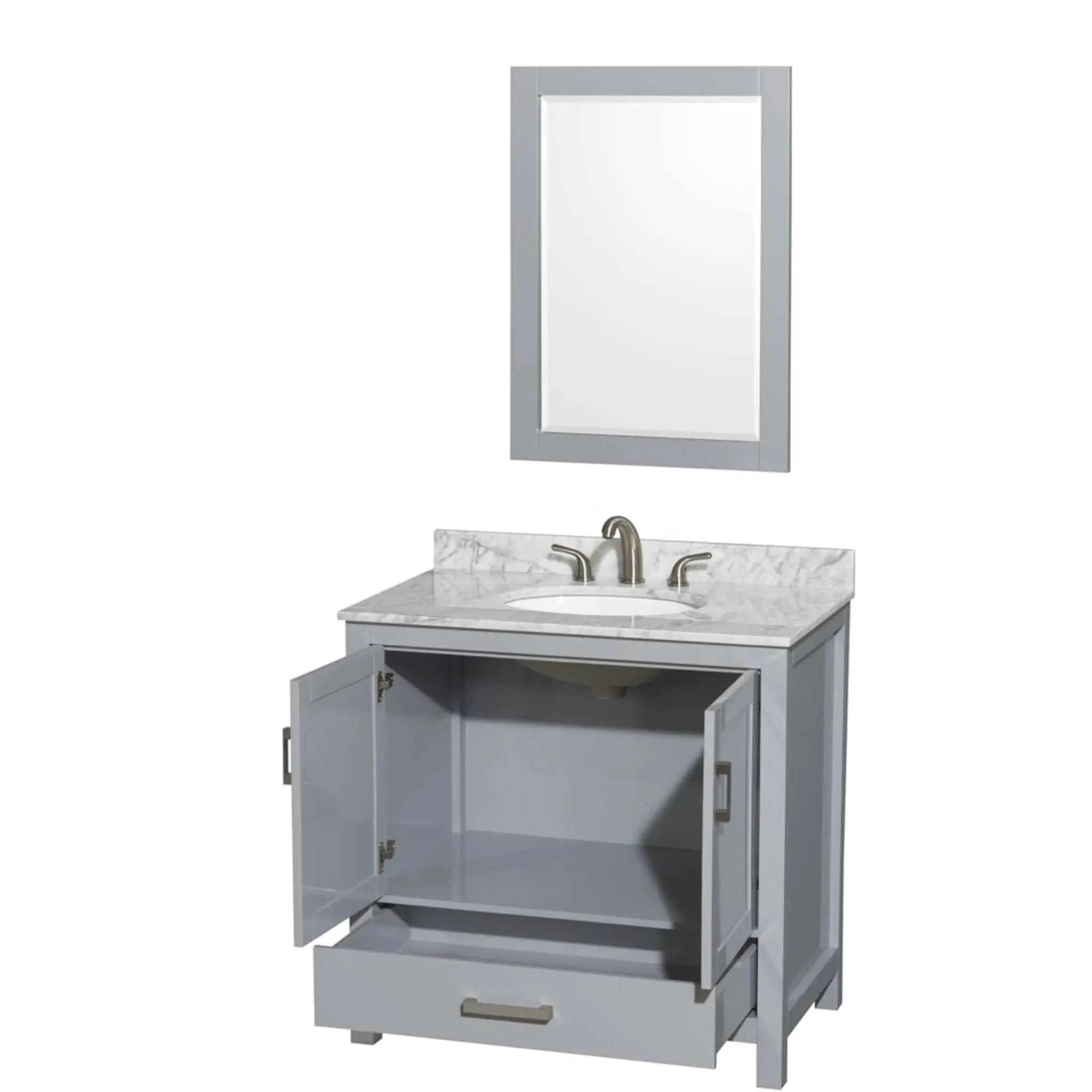 36" Sheffield Single Bathroom Vanity in Gray with Brushed Chrome Trim & 24" Mirror by Wyndham