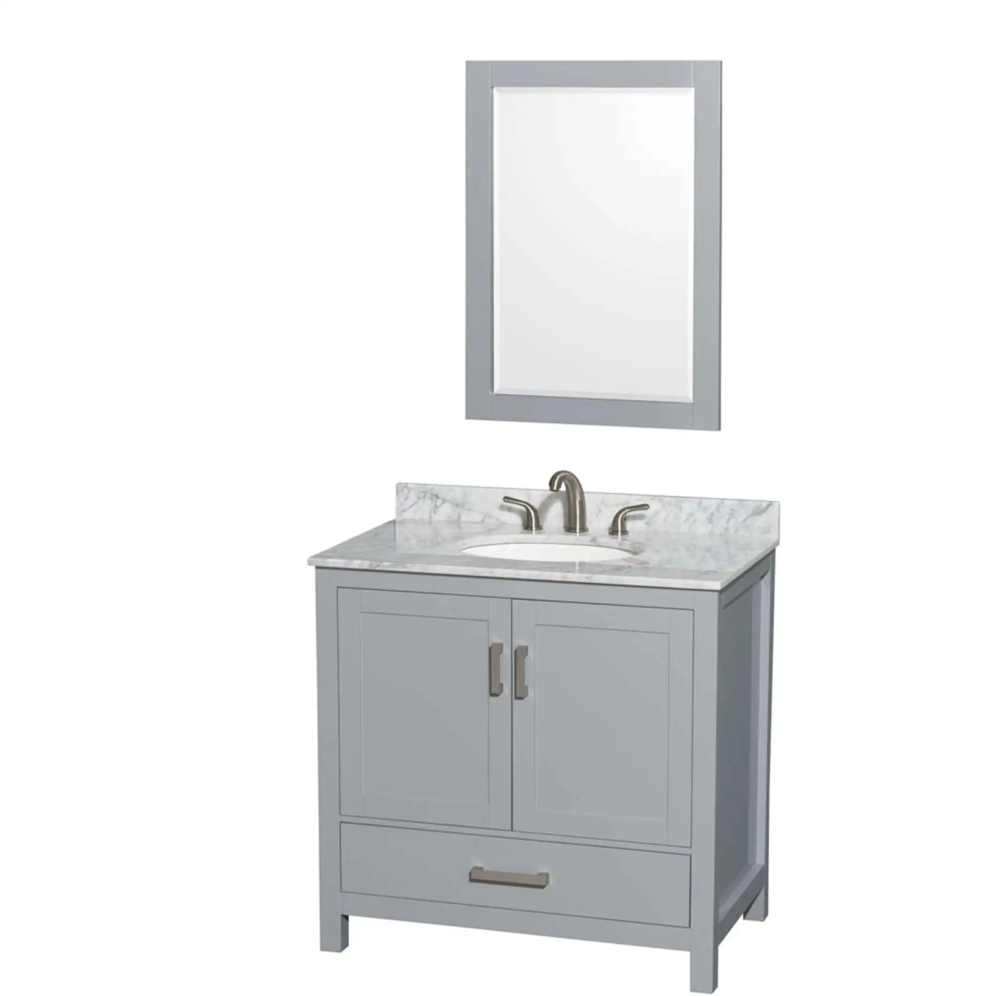 36" Sheffield Single Bathroom Vanity in Gray with Brushed Chrome Trim & 24" Mirror by Wyndham