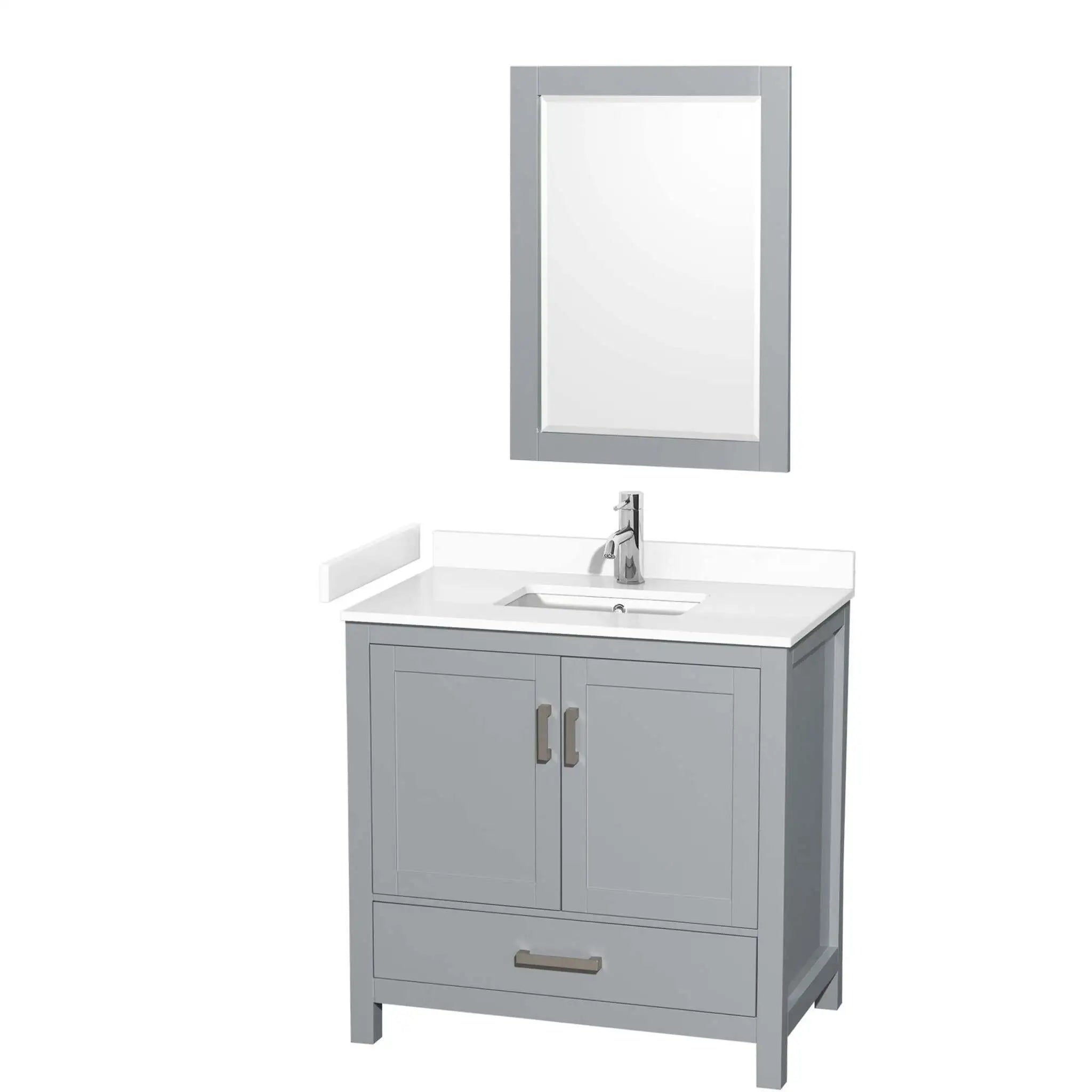 36" Sheffield Single Bathroom Vanity in Gray with Brushed Chrome Trim & 24" Mirror by Wyndham