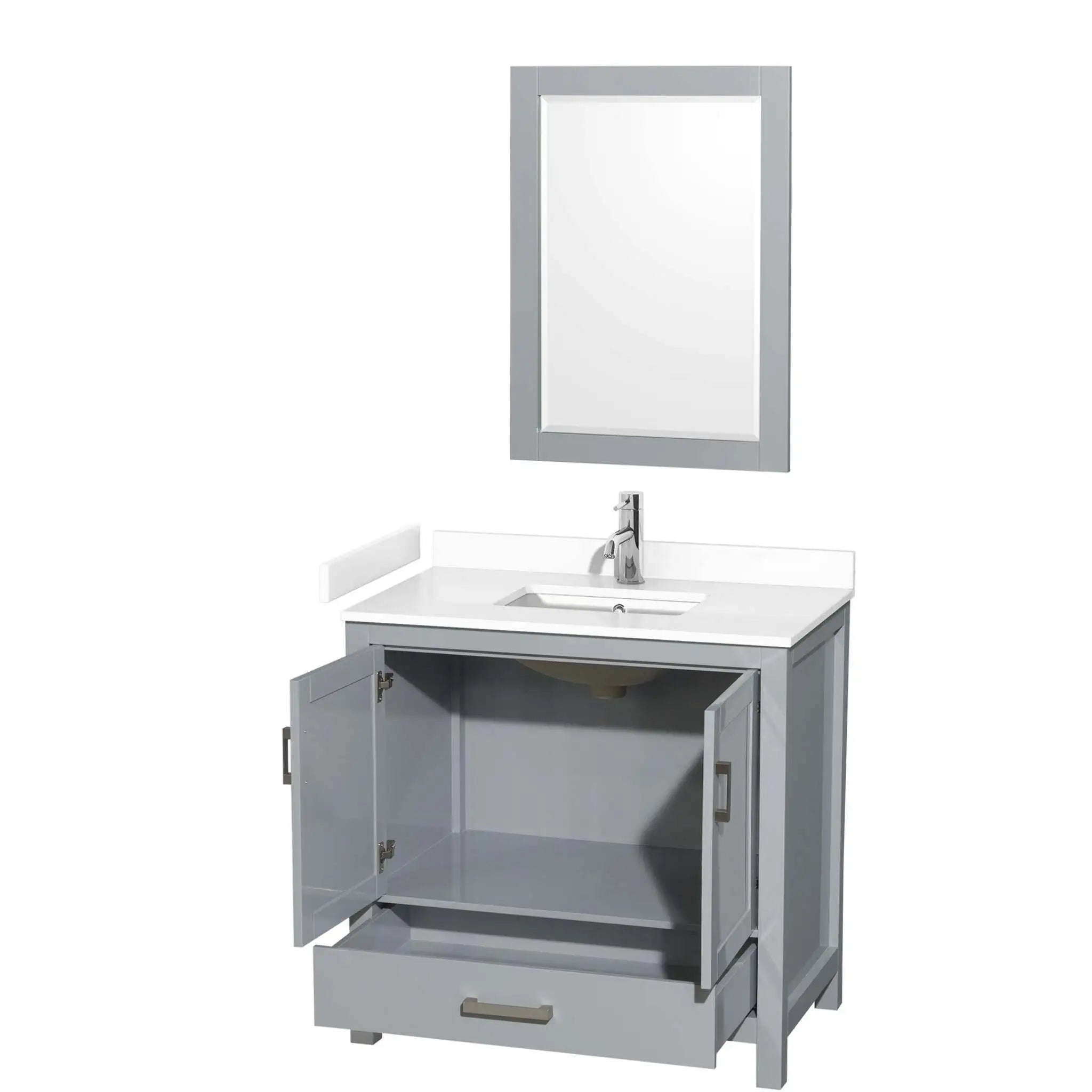 36" Sheffield Single Bathroom Vanity in Gray with Brushed Chrome Trim & 24" Mirror by Wyndham