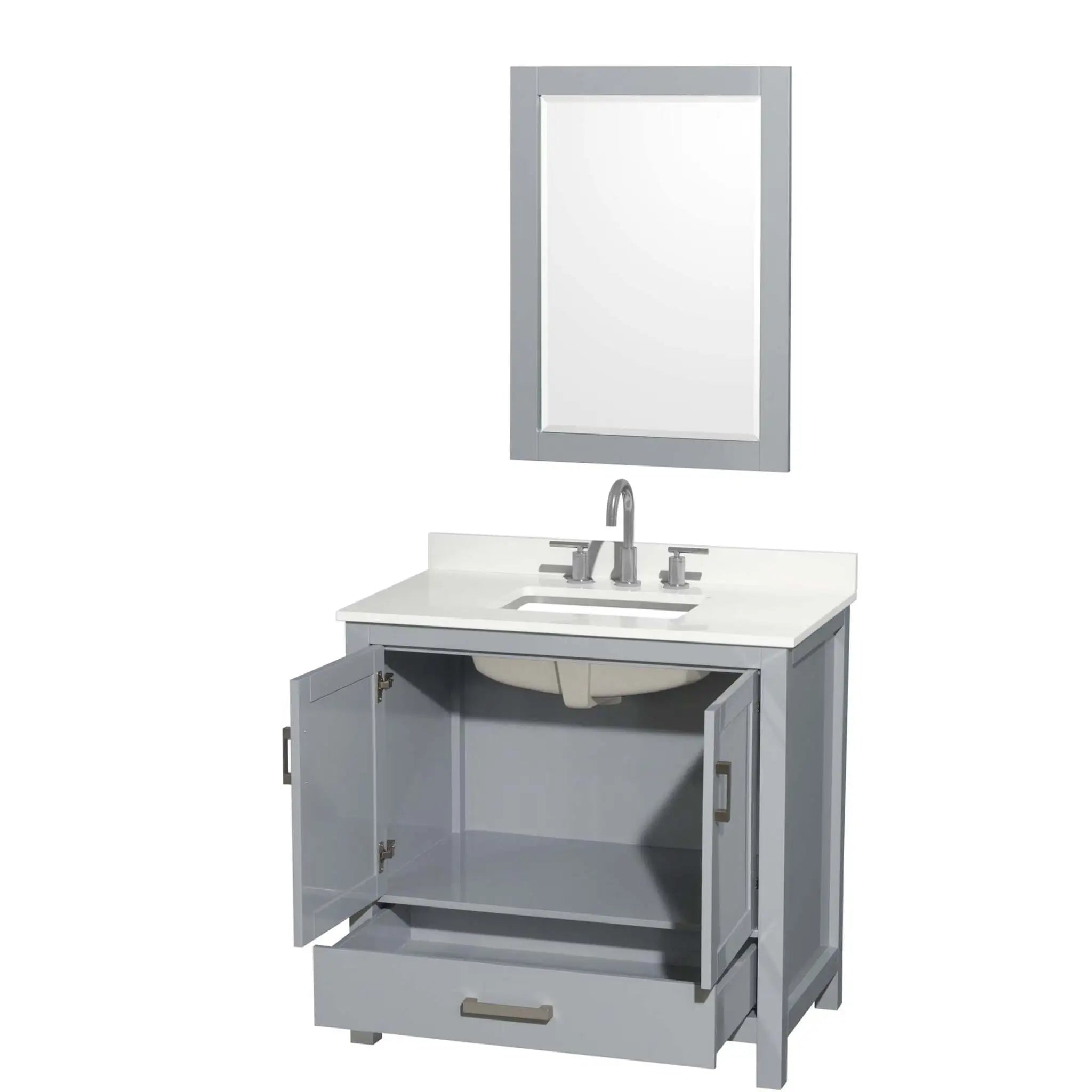 36" Sheffield Single Bathroom Vanity in Gray with Brushed Chrome Trim & 24" Mirror by Wyndham