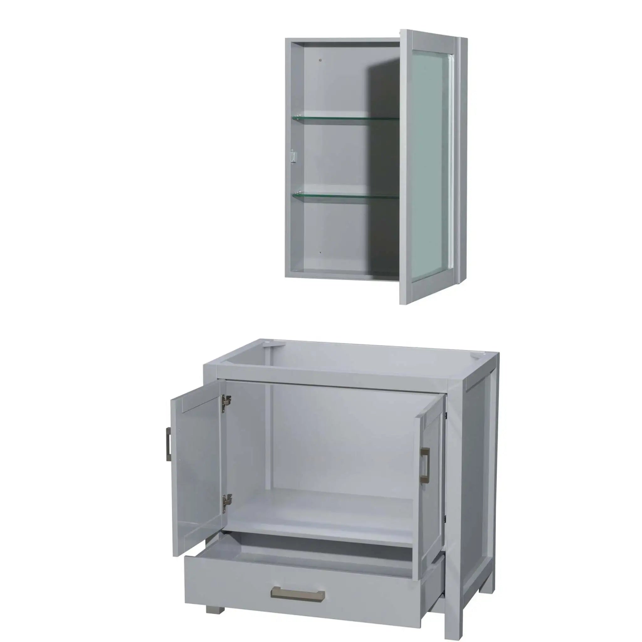 36" Sheffield Single Bathroom Vanity in Gray with Brushed Chrome Trim & Medicine Cabinet by Wyndham