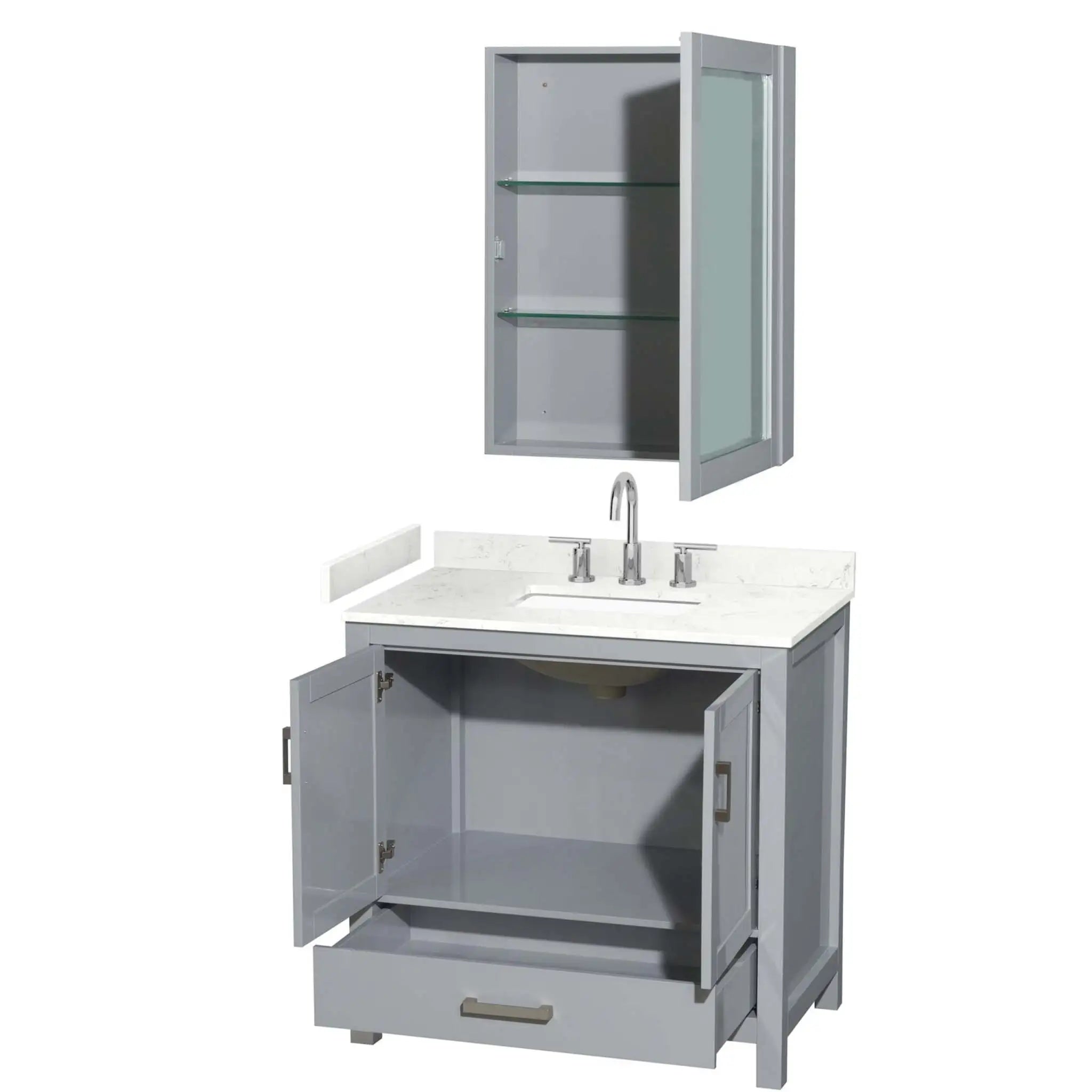 36" Sheffield Single Bathroom Vanity in Gray with Brushed Chrome Trim & Medicine Cabinet by Wyndham