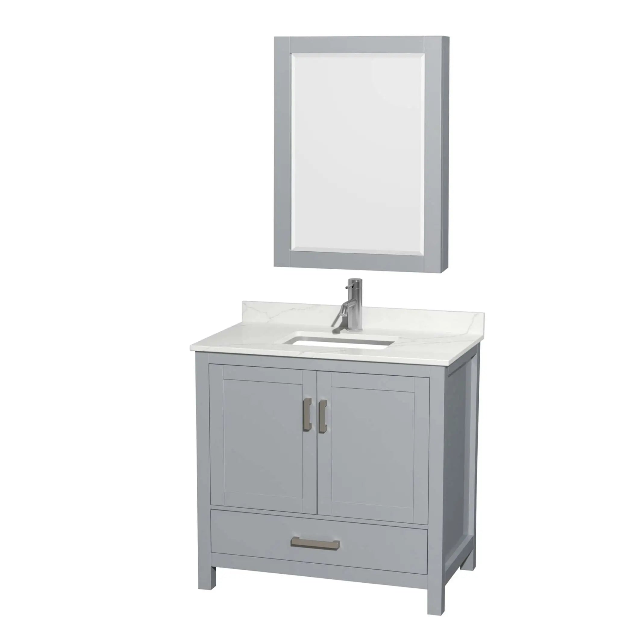 36" Sheffield Single Bathroom Vanity in Gray with Brushed Chrome Trim & Medicine Cabinet by Wyndham