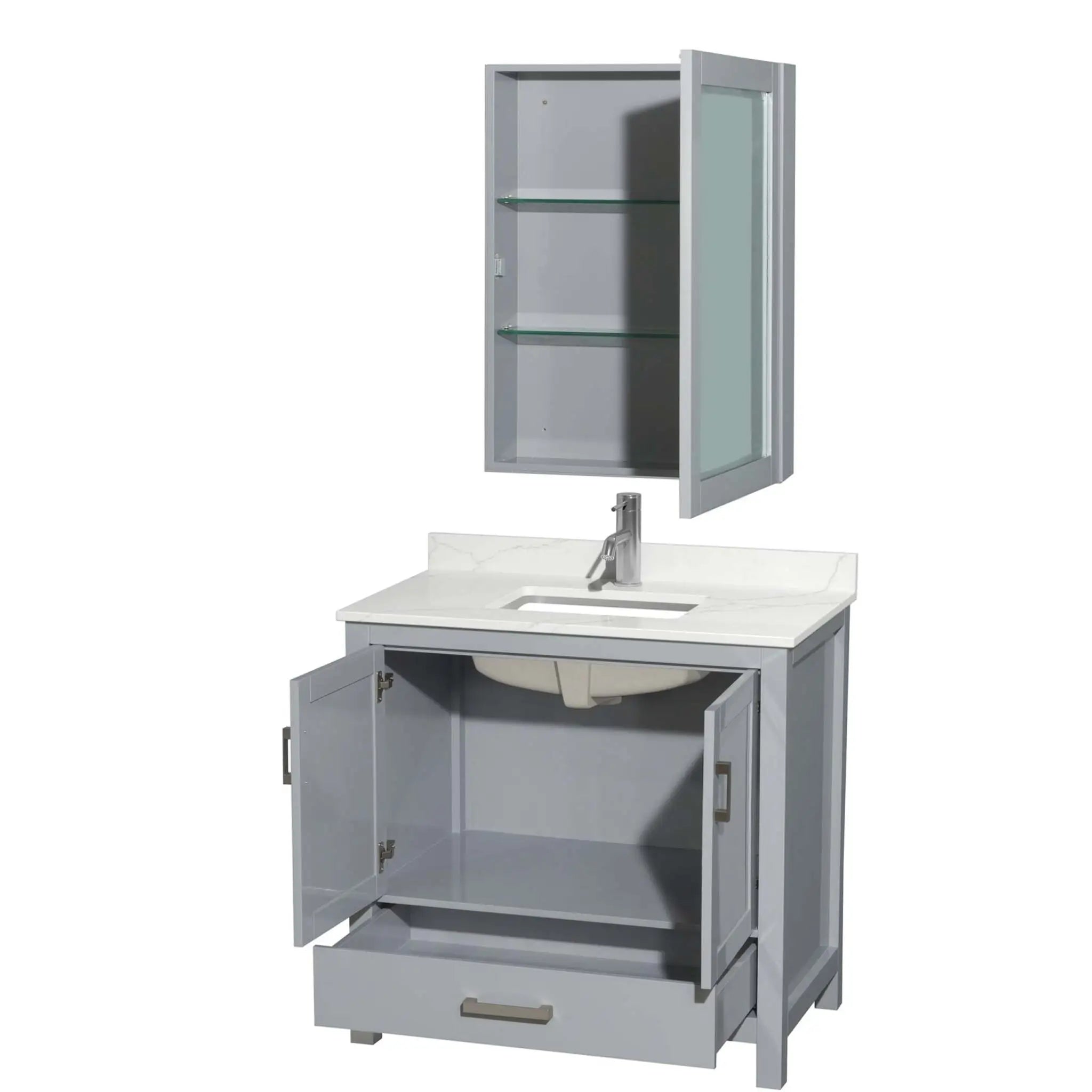 36" Sheffield Single Bathroom Vanity in Gray with Brushed Chrome Trim & Medicine Cabinet by Wyndham