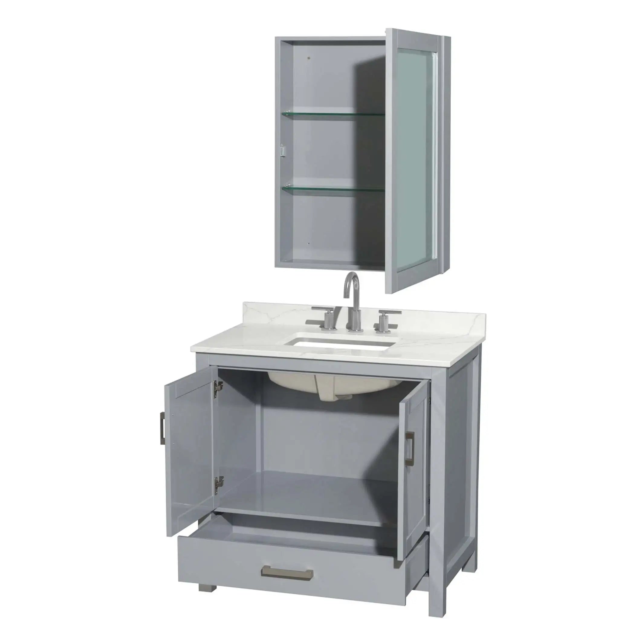 36" Sheffield Single Bathroom Vanity in Gray with Brushed Chrome Trim & Medicine Cabinet by Wyndham
