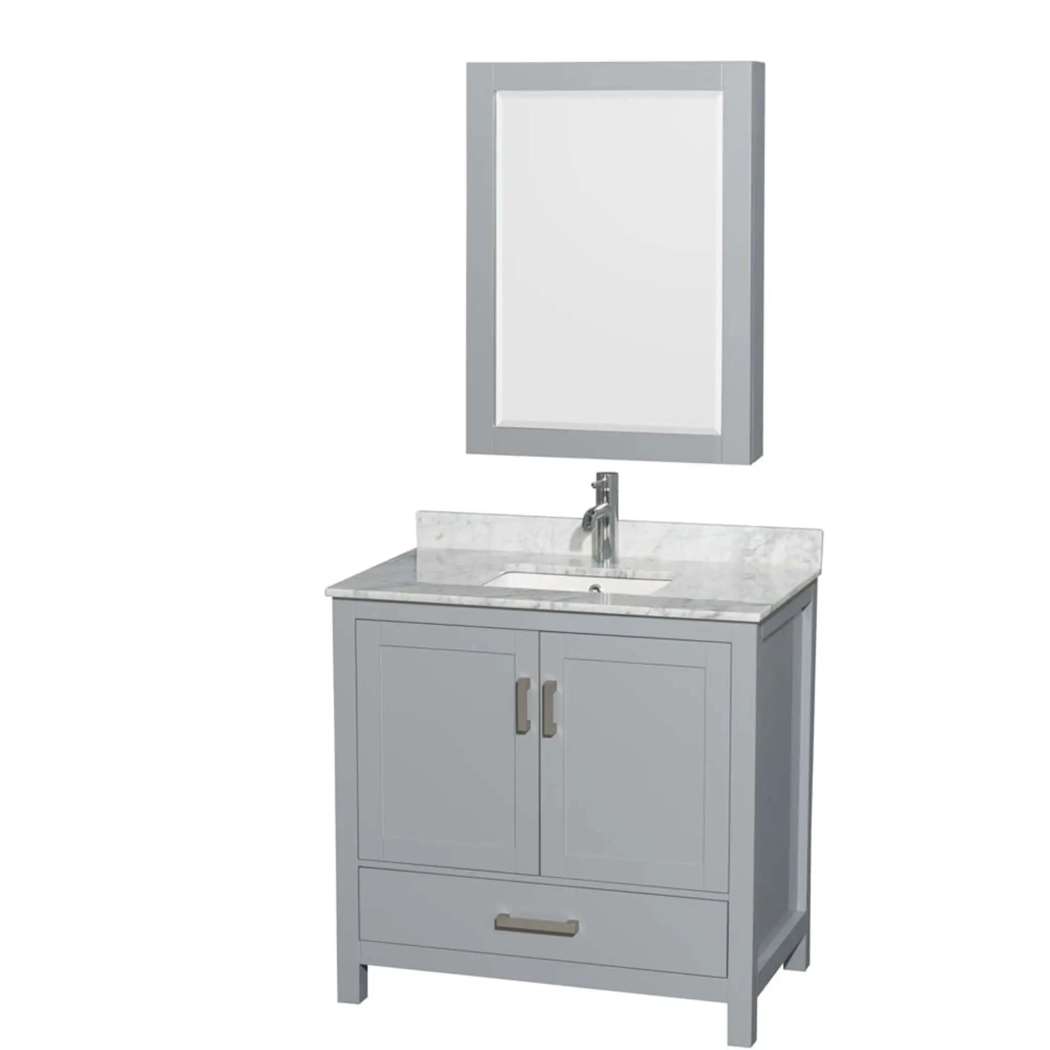 36" Sheffield Single Bathroom Vanity in Gray with Brushed Chrome Trim & Medicine Cabinet by Wyndham