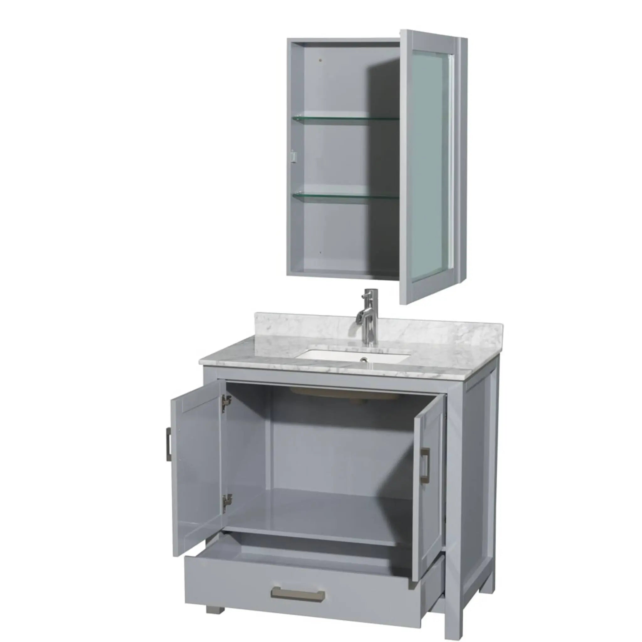 36" Sheffield Single Bathroom Vanity in Gray with Brushed Chrome Trim & Medicine Cabinet by Wyndham