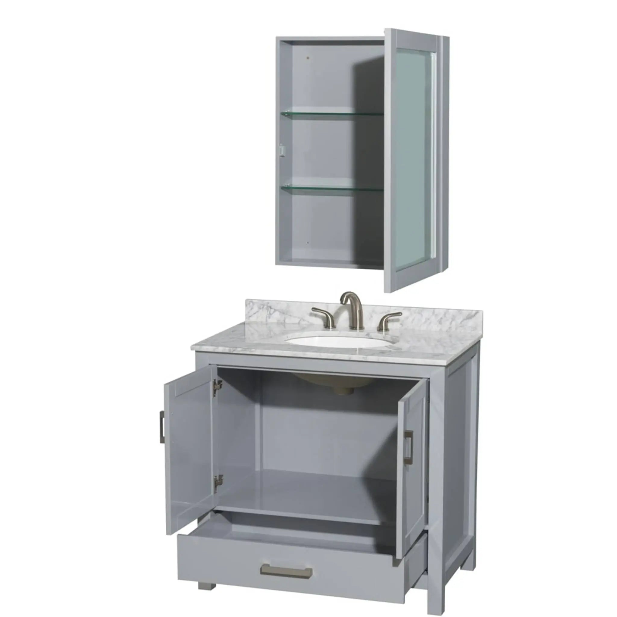 36" Sheffield Single Bathroom Vanity in Gray with Brushed Chrome Trim & Medicine Cabinet by Wyndham