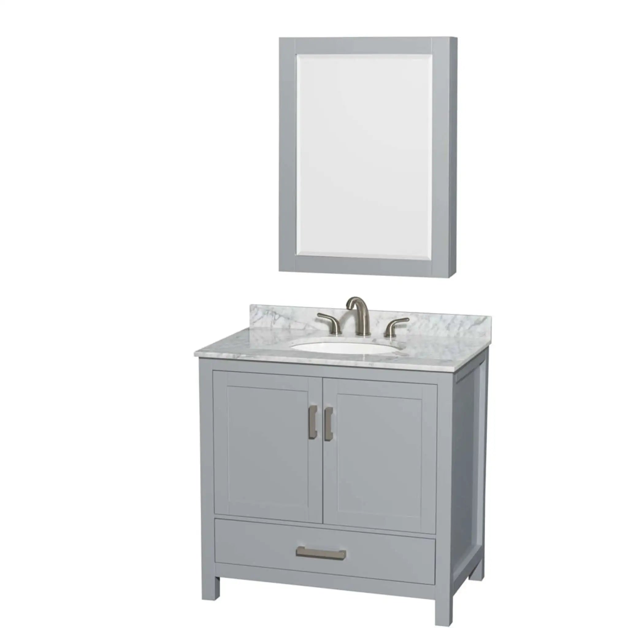 36" Sheffield Single Bathroom Vanity in Gray with Brushed Chrome Trim & Medicine Cabinet by Wyndham