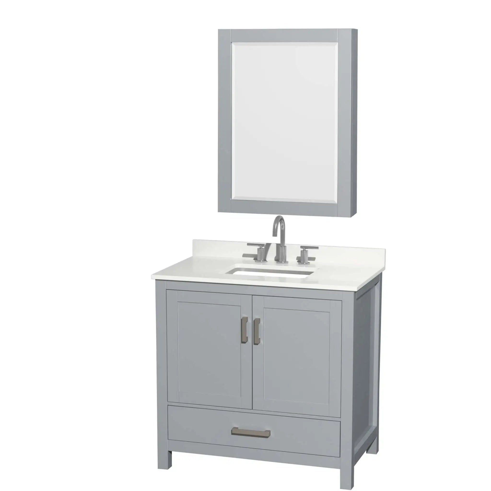 36" Sheffield Single Bathroom Vanity in Gray with Brushed Chrome Trim & Medicine Cabinet by Wyndham