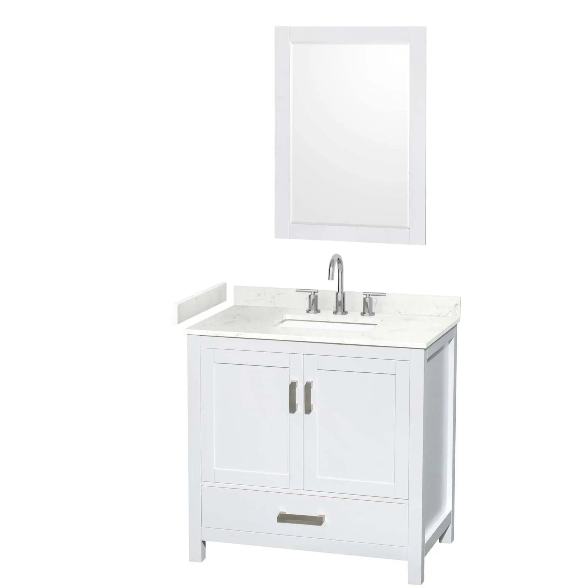 36" Sheffield Single Bathroom Vanity in White with Brushed Chrome Trim & 24" Mirror by Wyndham