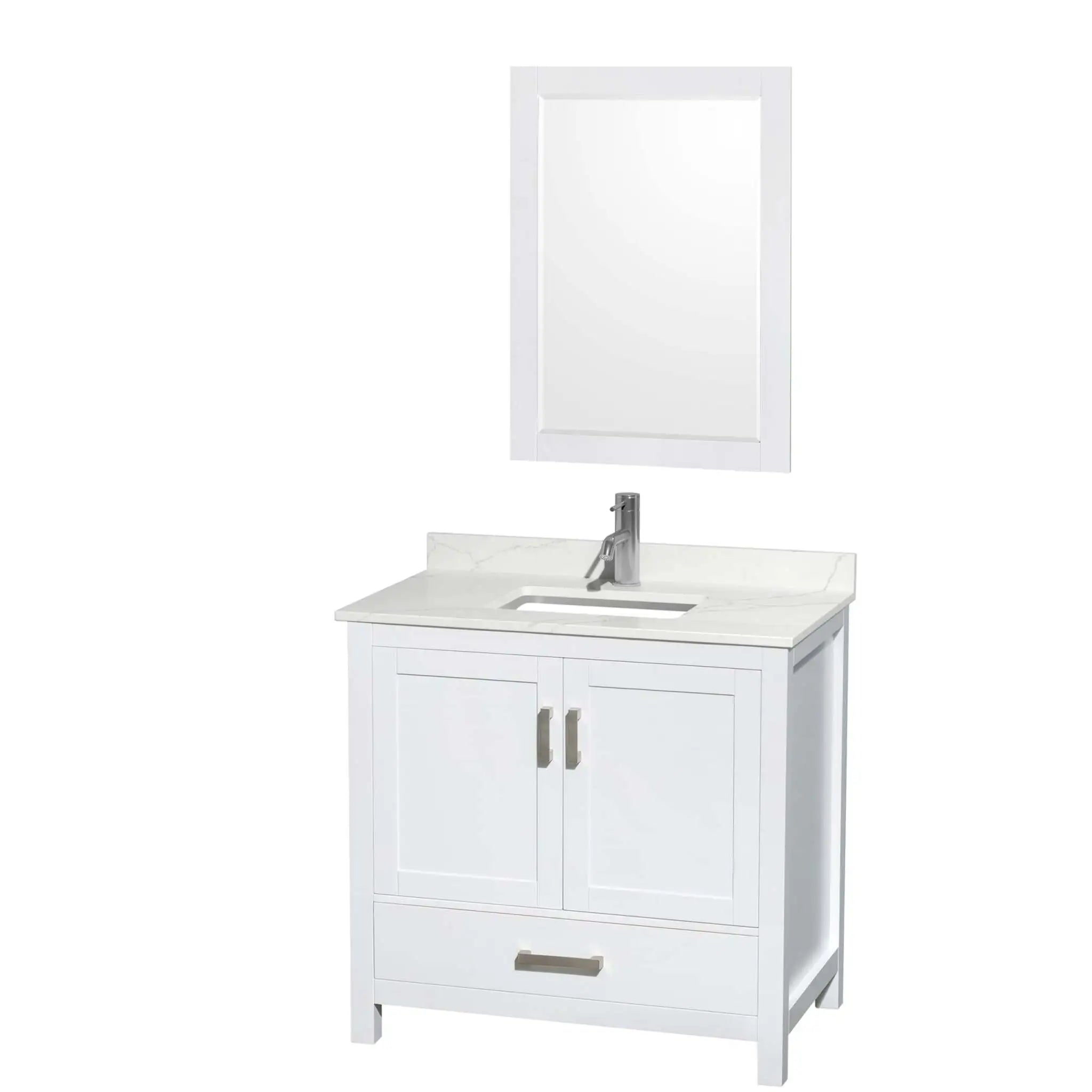 36" Sheffield Single Bathroom Vanity in White with Brushed Chrome Trim & 24" Mirror by Wyndham