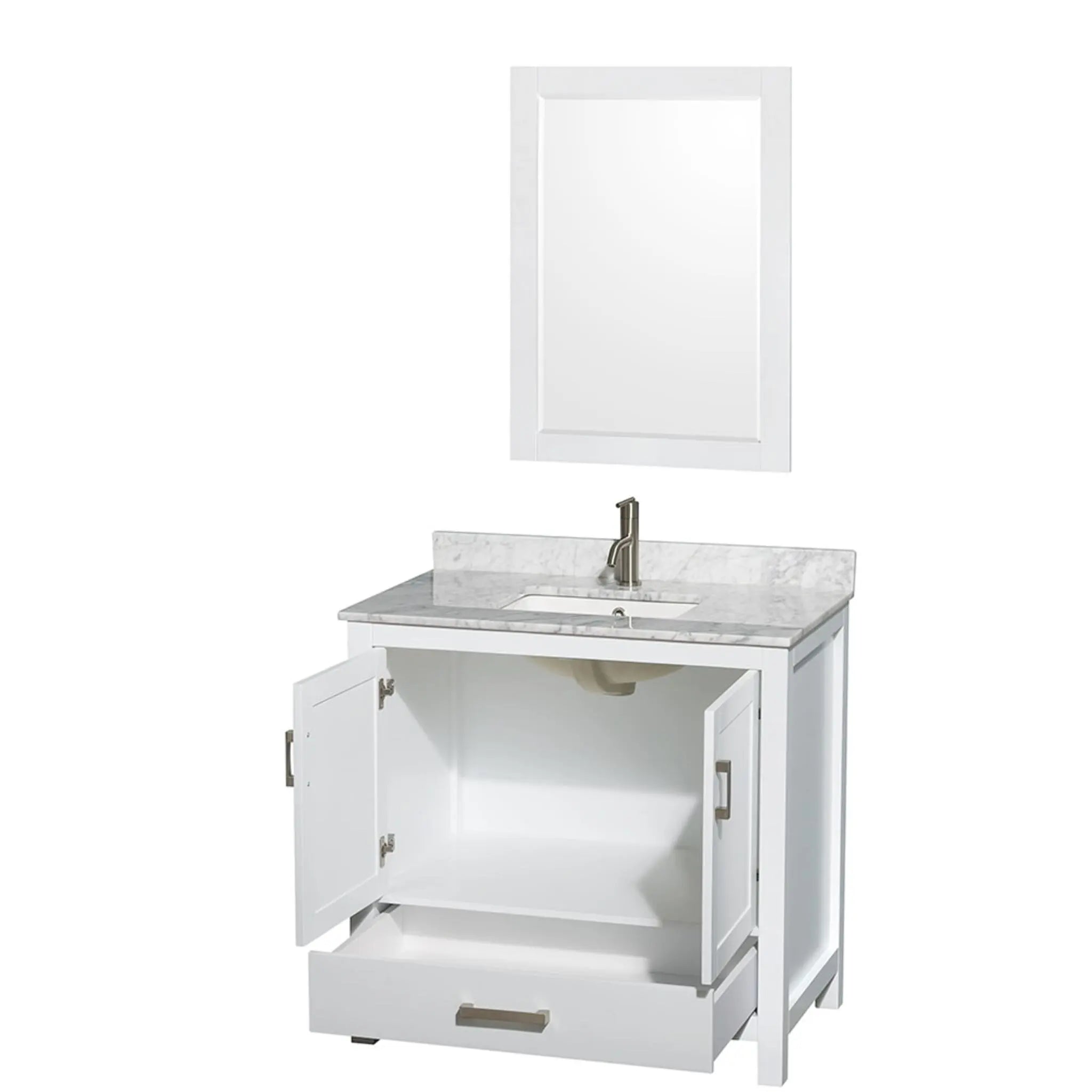 36" Sheffield Single Bathroom Vanity in White with Brushed Chrome Trim & 24" Mirror by Wyndham