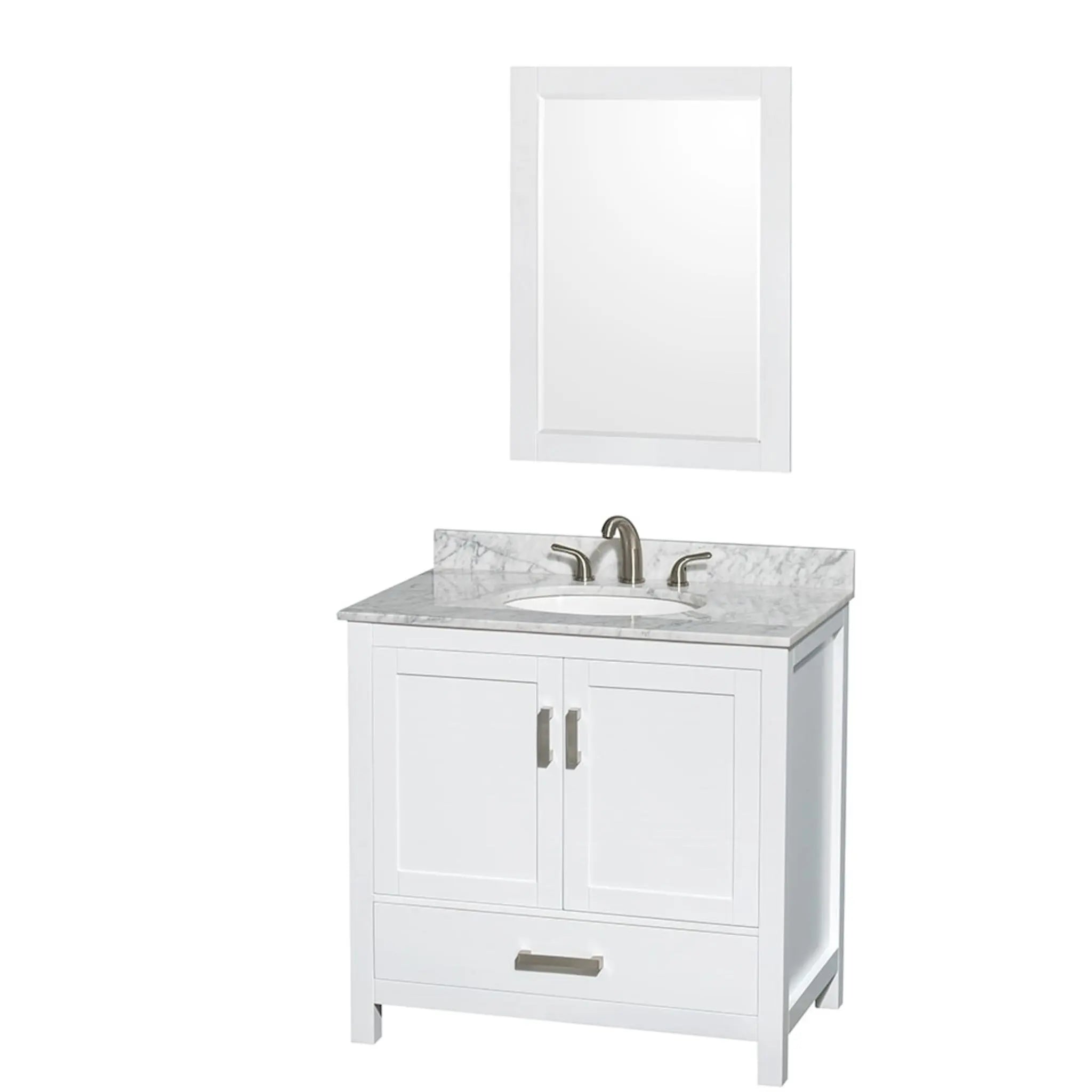 36" Sheffield Single Bathroom Vanity in White with Brushed Chrome Trim & 24" Mirror by Wyndham