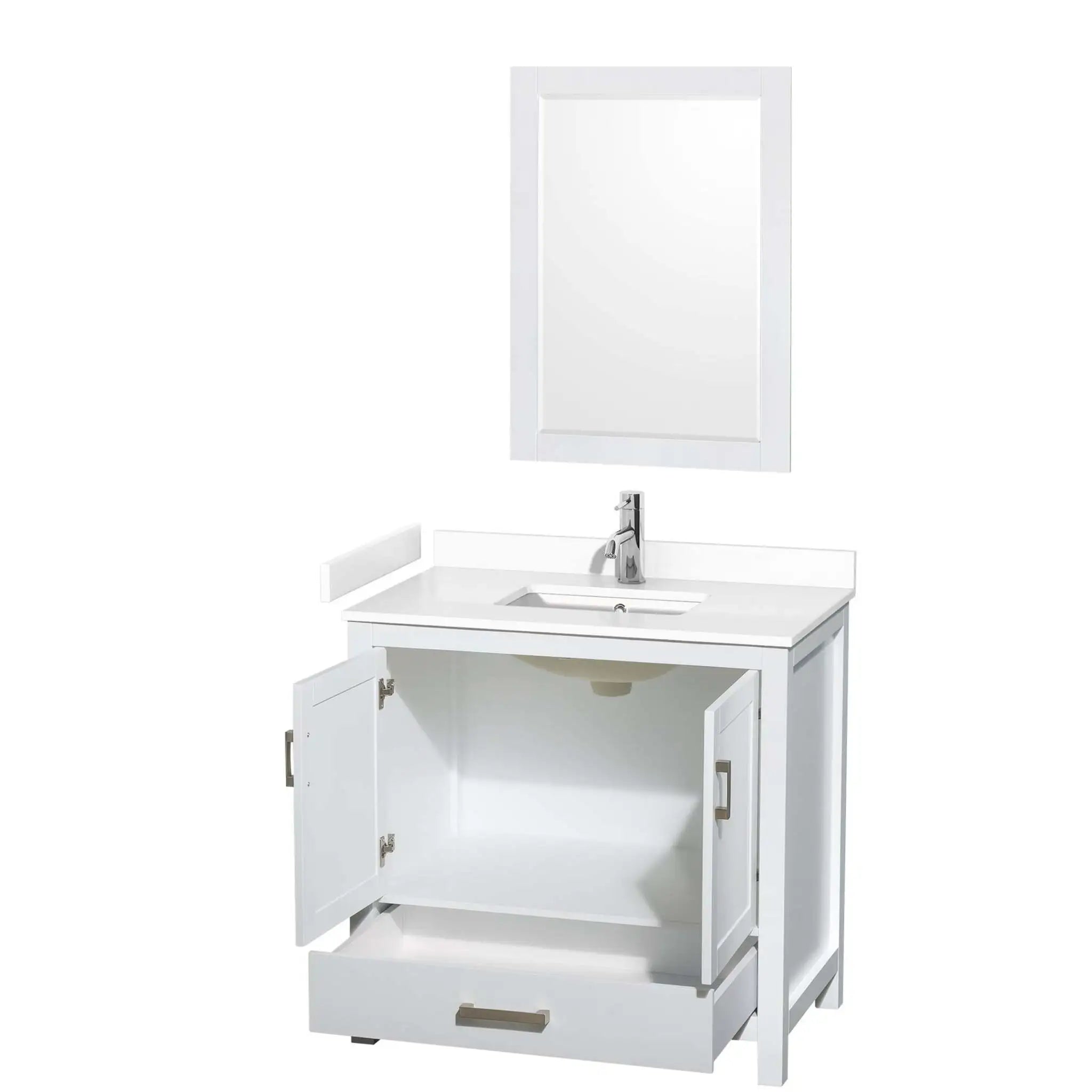 36" Sheffield Single Bathroom Vanity in White with Brushed Chrome Trim & 24" Mirror by Wyndham