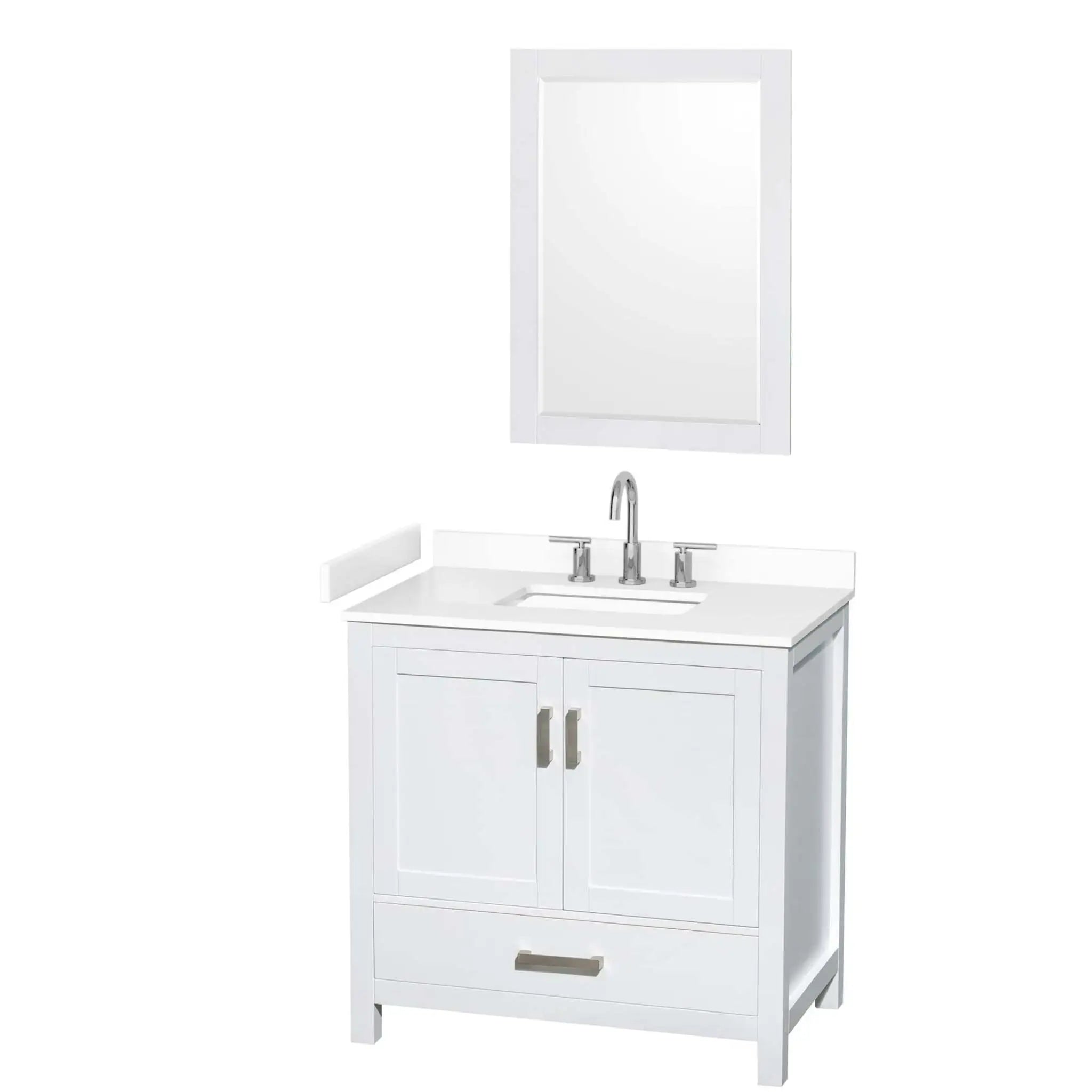 36" Sheffield Single Bathroom Vanity in White with Brushed Chrome Trim & 24" Mirror by Wyndham