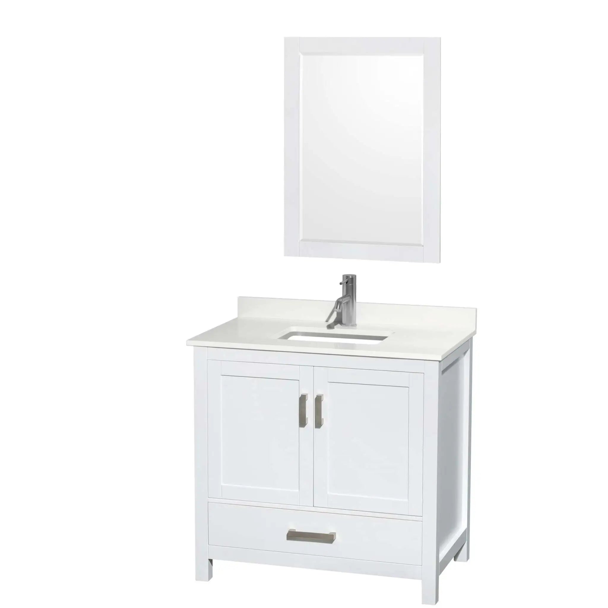 36" Sheffield Single Bathroom Vanity in White with Brushed Chrome Trim & 24" Mirror by Wyndham